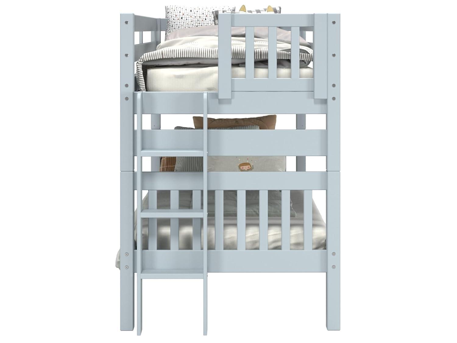 Bedz King Bunk Beds Twin over Twin Mission Style with End Ladder, Breezy Blue