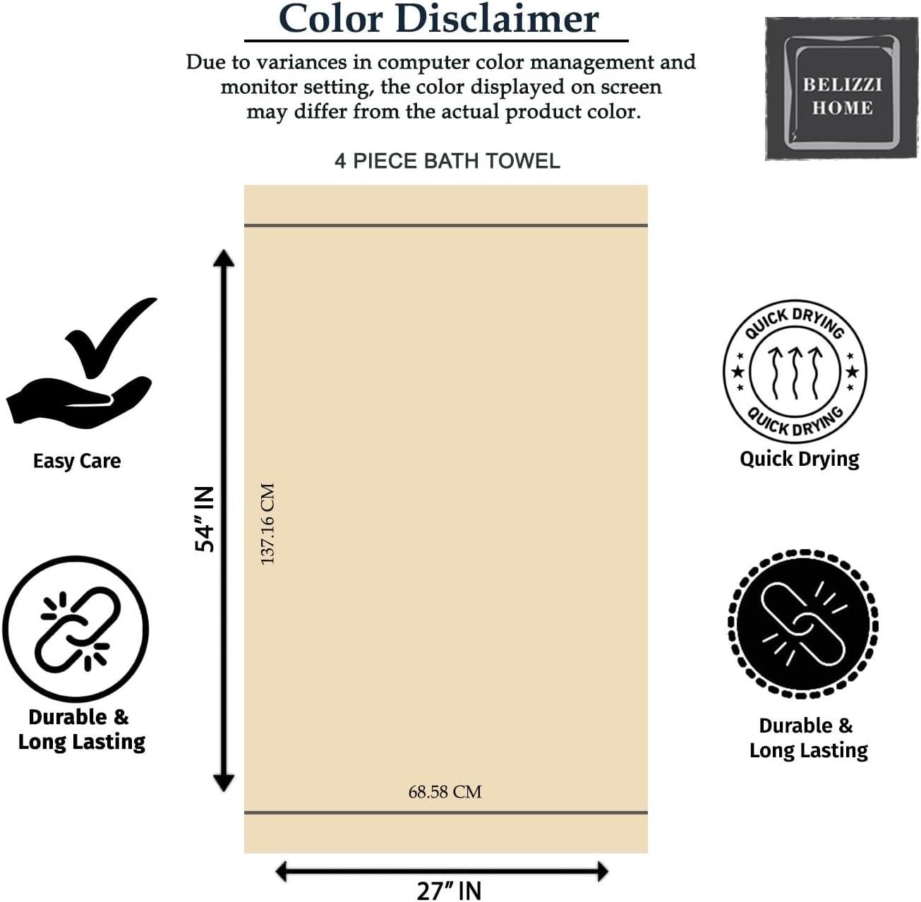 BELIZZI HOME 4 Pack Bath Towel Set 27x54, 100% Ring Spun Cotton, Ultra Soft Highly Absorbent Machine Washable Hotel Spa Quality Bath Towels for Bathroom, 4 Bath Towels Chocolate Brown