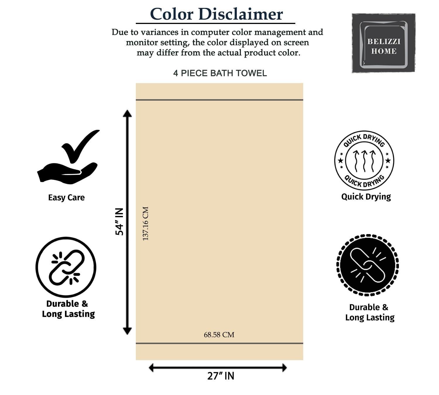 BELIZZI HOME 4 Pack Bath Towel Set 27x54, 100% Ring Spun Cotton, Ultra Soft Highly Absorbent Machine Washable Hotel Spa Quality Bath Towels for Bathroom, 4 Bath Towels Chocolate Brown