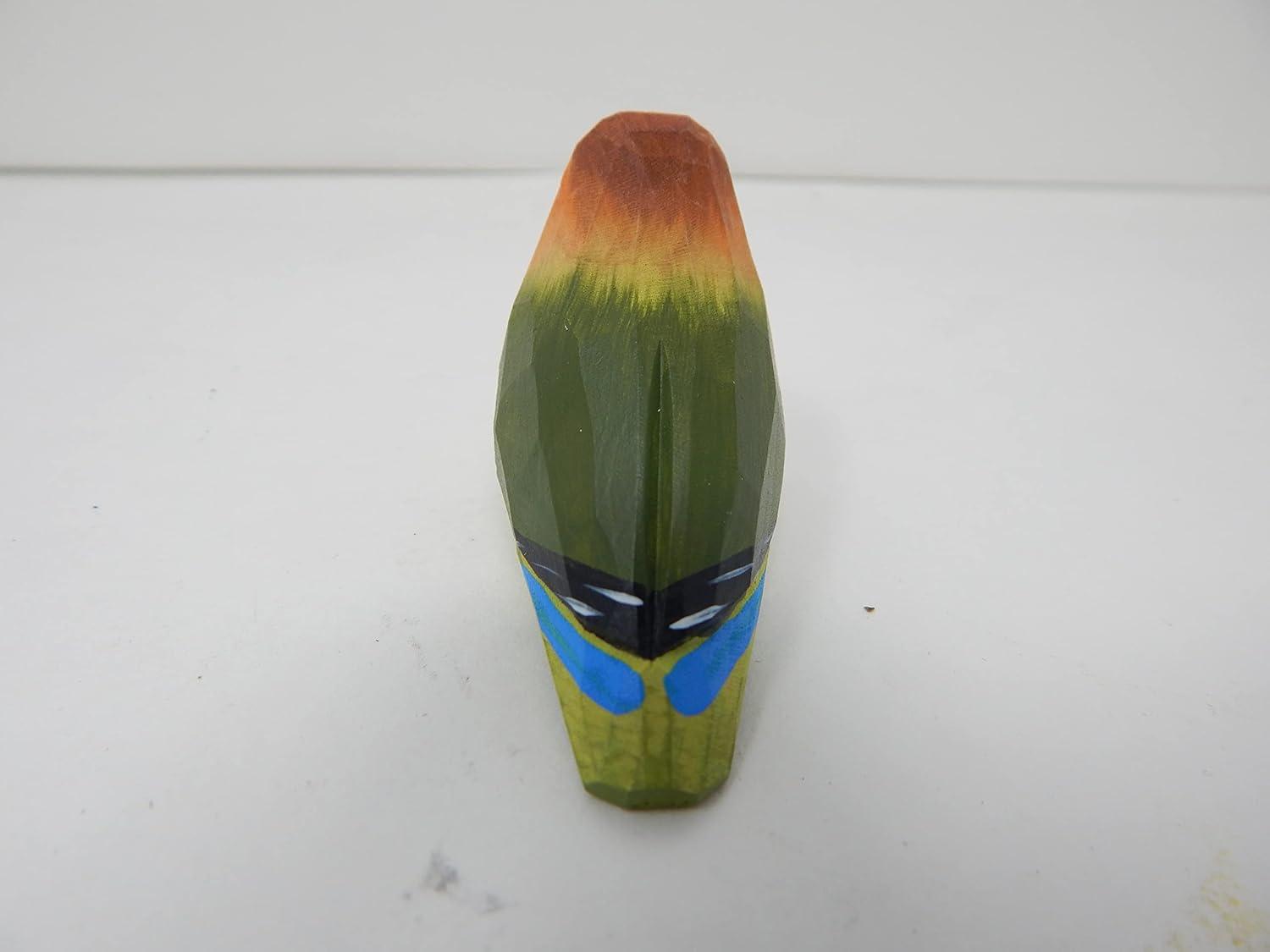 Lovebird Wood Figurine Parrot Statue Sculpture Ornament Decor Miniature Art Carve Small Animal