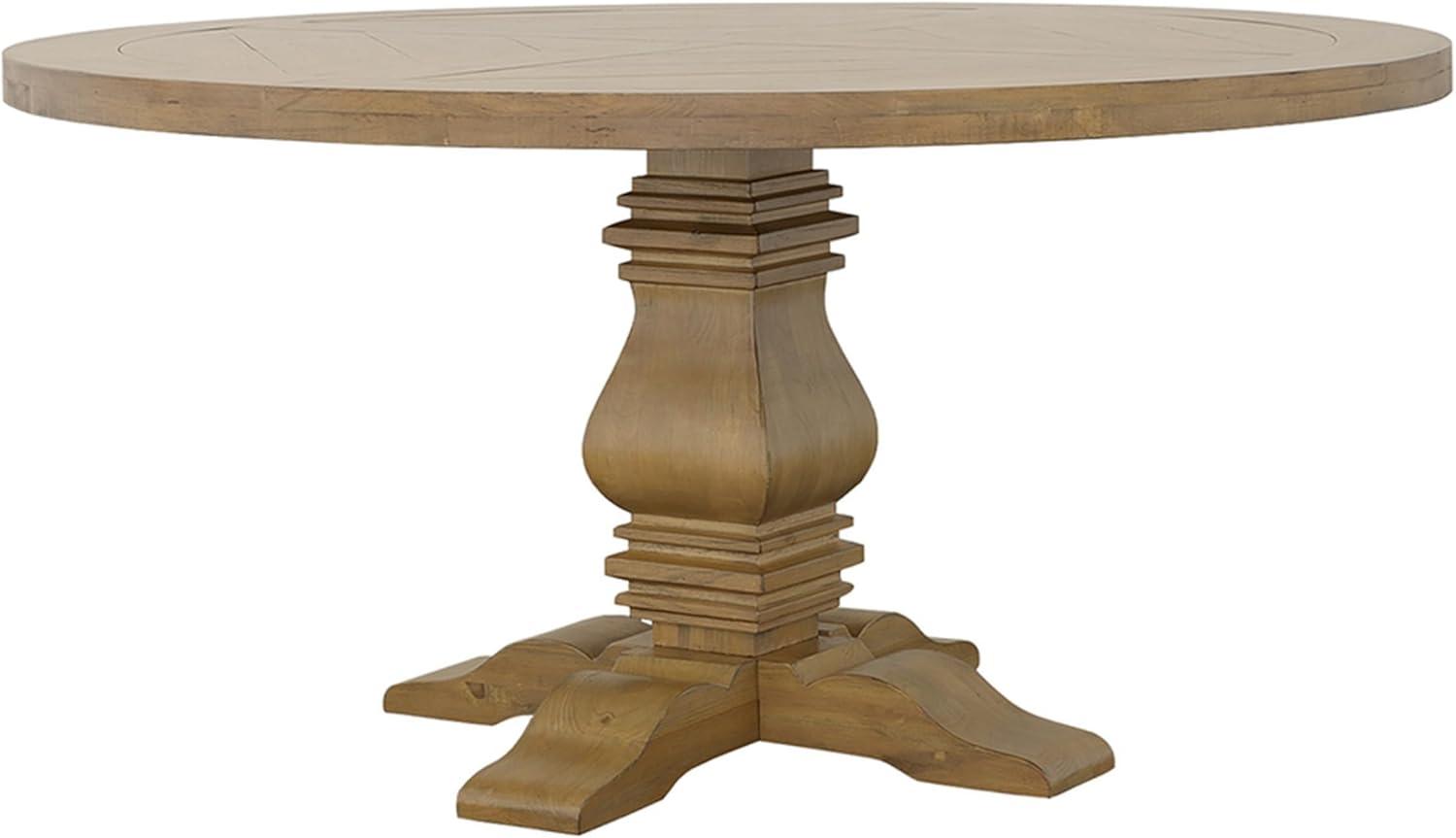 Benjara BM302408 60 in. Som Cross Pedestal Base & Rustic Smoke Brown Round Dining Table, Gray