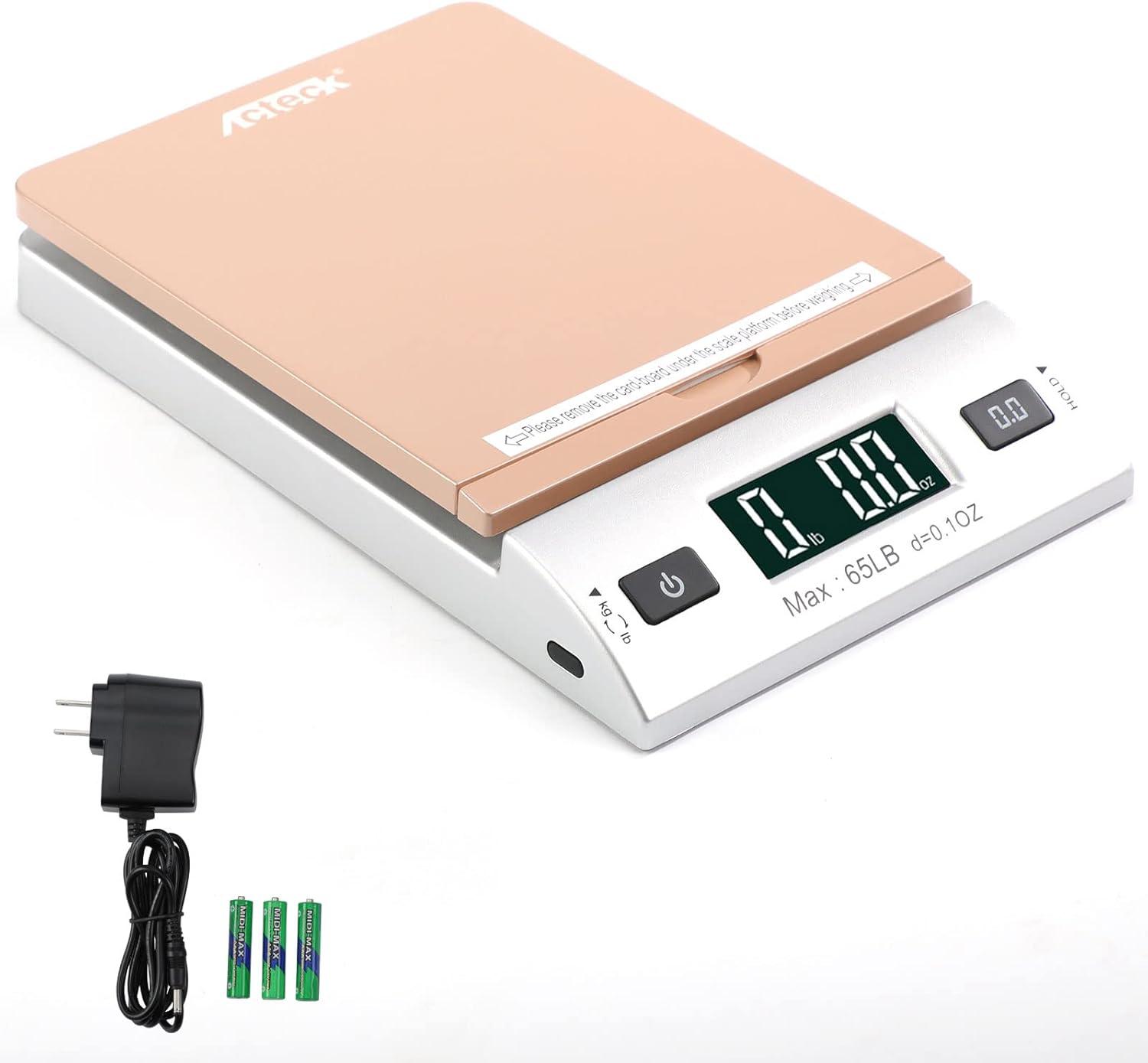 Acteck A-CK65GS 65LBx0.1OZ Digital Shipping Postal Scale with Batteries and AC Adapter, Gold Silver