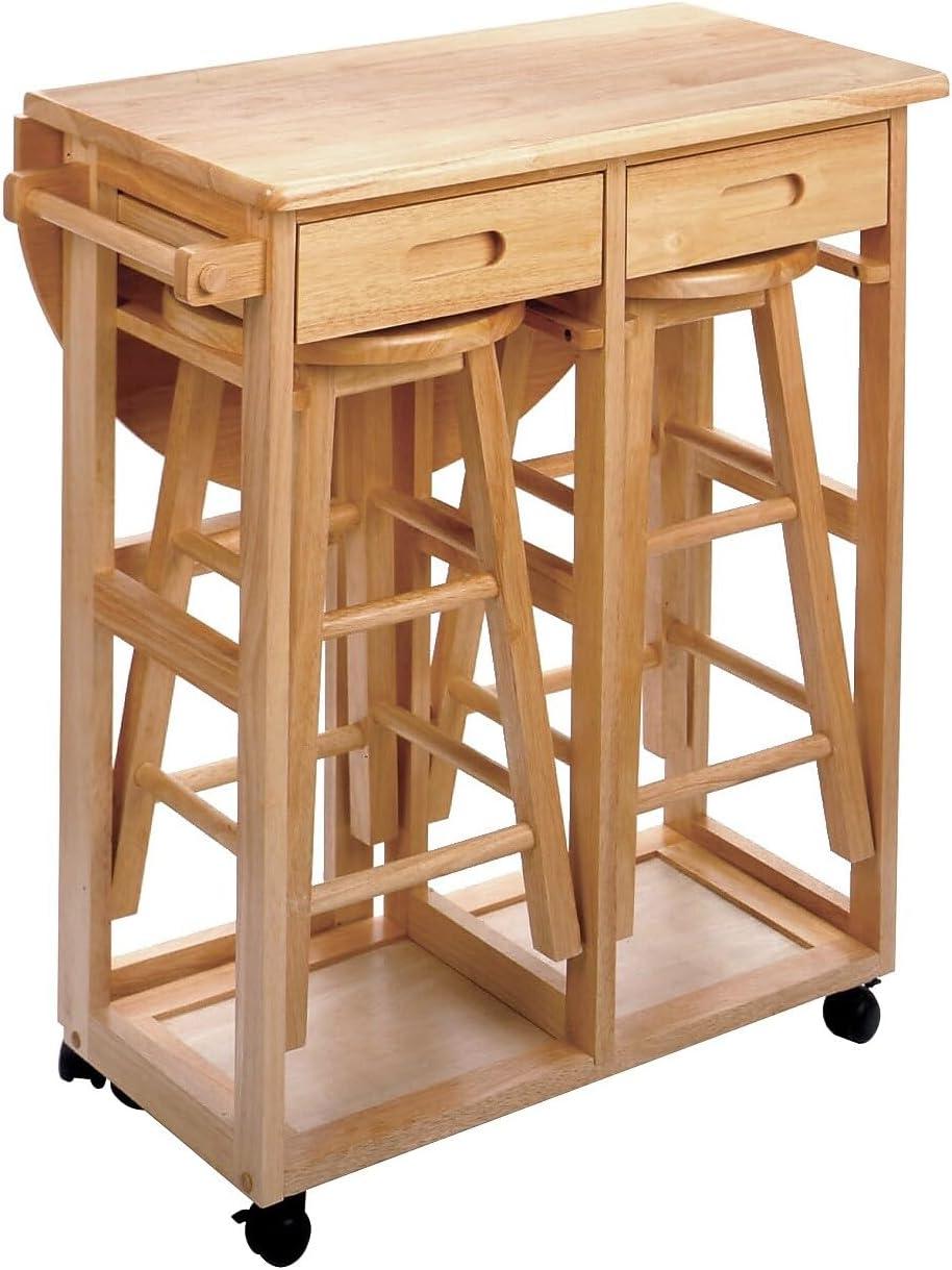 Winsome 3pc Burnett Space Saver Set Beech: Compact Folding Table with 2 Stools, Wood Frame