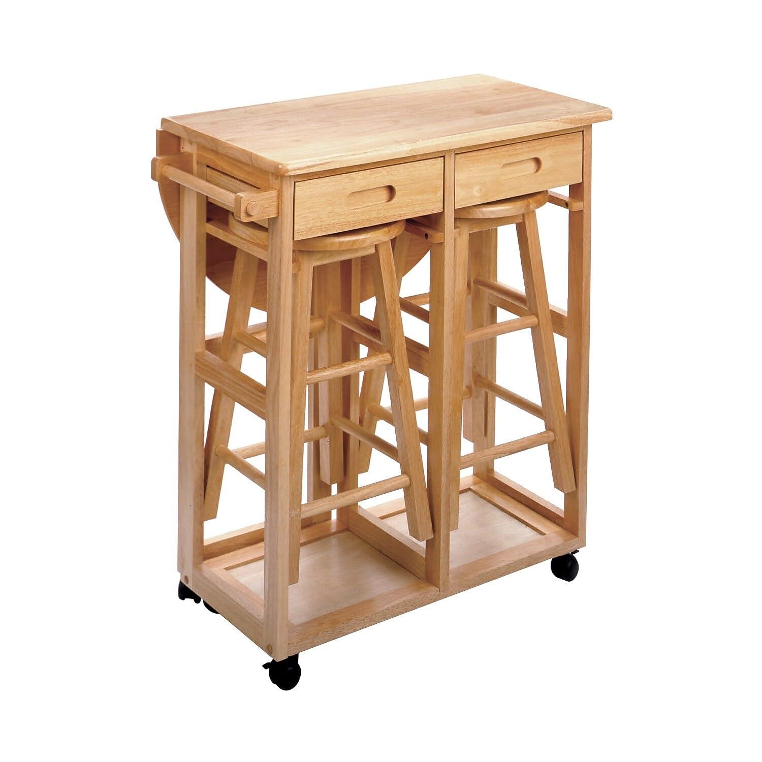 Winsome 3pc Burnett Space Saver Set Beech: Compact Folding Table with 2 Stools, Wood Frame