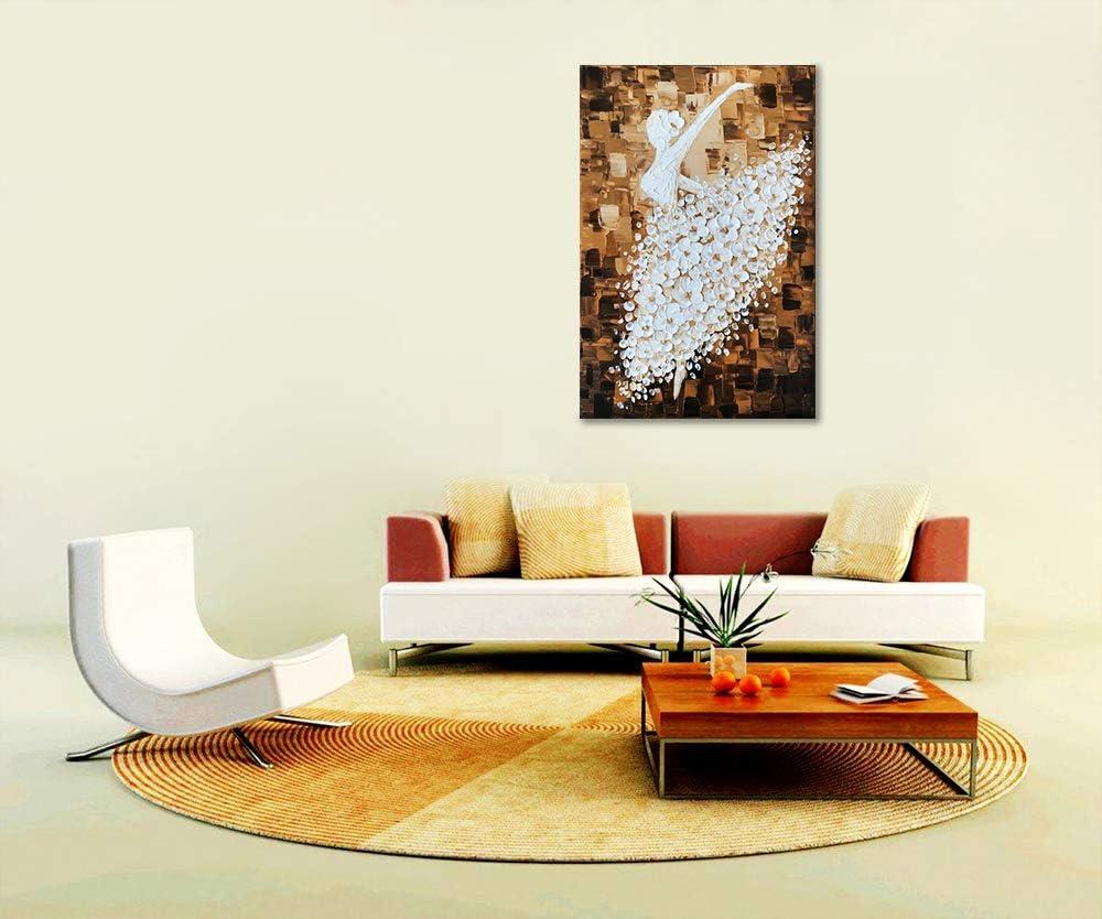 Paimuni 100% Hand Painted Canvas Wall Art Italy Town Mediterranean Tuscany Sea Coast Flowers Oil Painting Stretched and Framed Ready to Hang Landscape Scenery Wall Decor 24x36 Inch