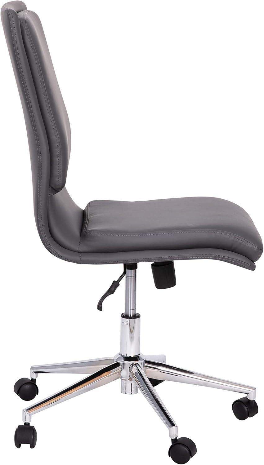 Flash Furniture Madigan Mid-Back Armless Swivel Task Office Chair with LeatherSoft and Adjustable Chrome Base, Gray