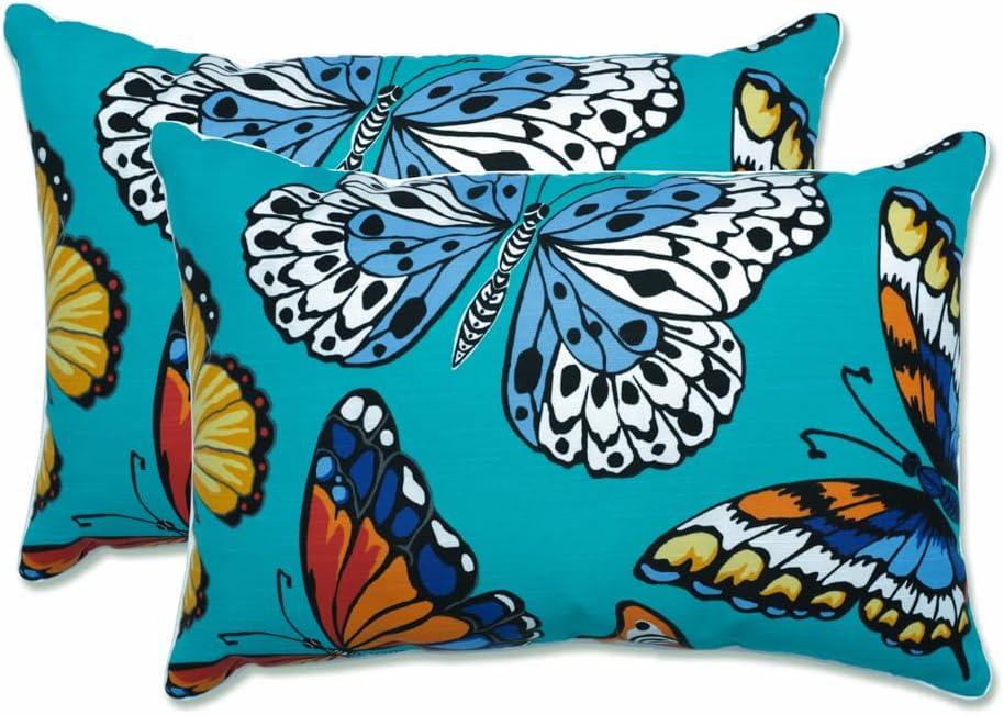 Pillow Perfect Outdoor/Indoor Throw Pillows, Large - 18.5" x 18.5", Blue Butterfly Garden Turquoise 2 Count