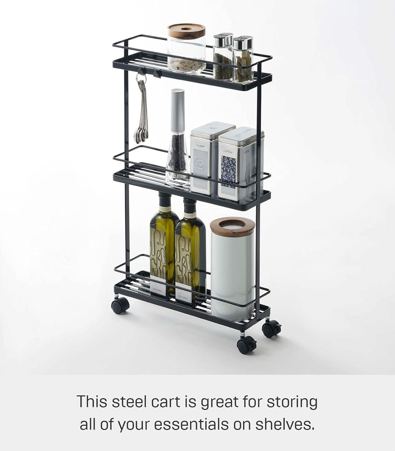 Black Steel Rolling Kitchen Storage Cart with 3 Shelves