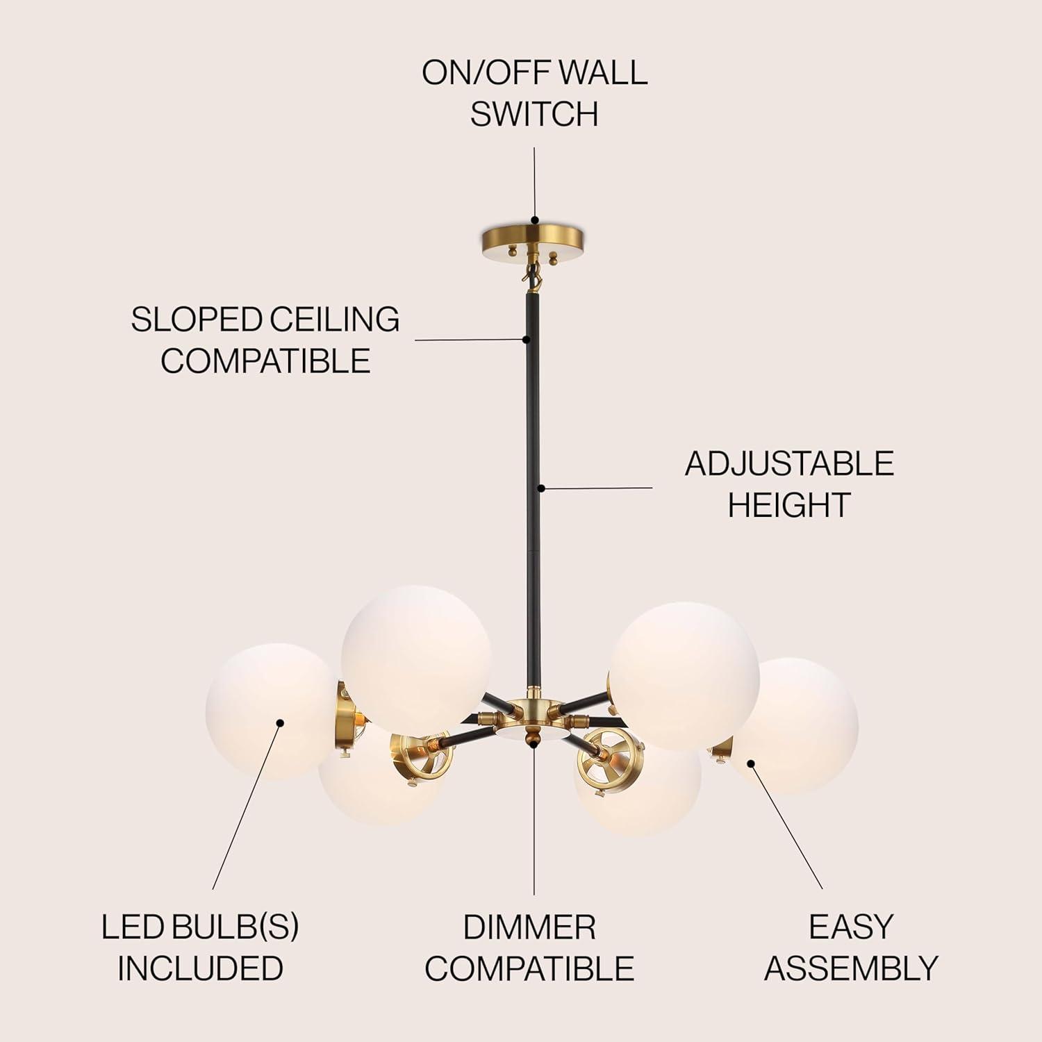 Caleb Adjustable 6-Light 28" Brass Cluster Chandelier, Brass Gold/Black