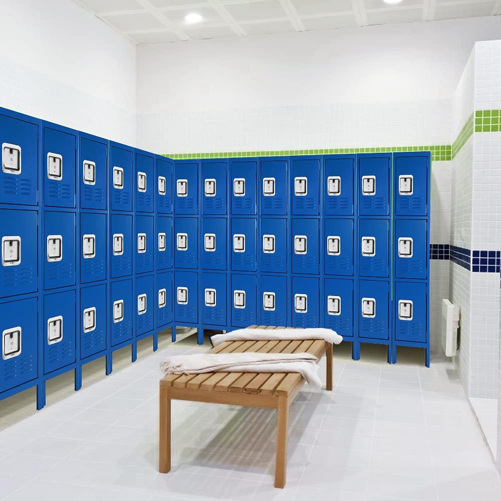 INTERGREAT Metal Locker for School Office Gym Metal Storage Locker Cabinet for Employees Students Steel Locker Triple Tier with 3 Door Blue