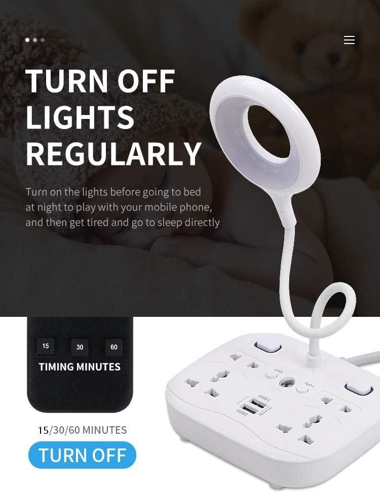 LED Desk Lamp, Adjustable Table Light with Remote Control, Eye-Caring Dimmable Office Lamp with 2 USB Charging Ports, 4 AC Power Outlets, Phone Stand, Multi Brightness Levels (White)