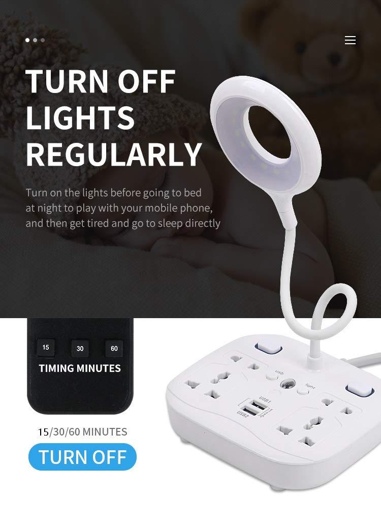 LED Desk Lamp, Adjustable Table Light with Remote Control, Eye-Caring Dimmable Office Lamp with 2 USB Charging Ports, 4 AC Power Outlets, Phone Stand, Multi Brightness Levels (White)