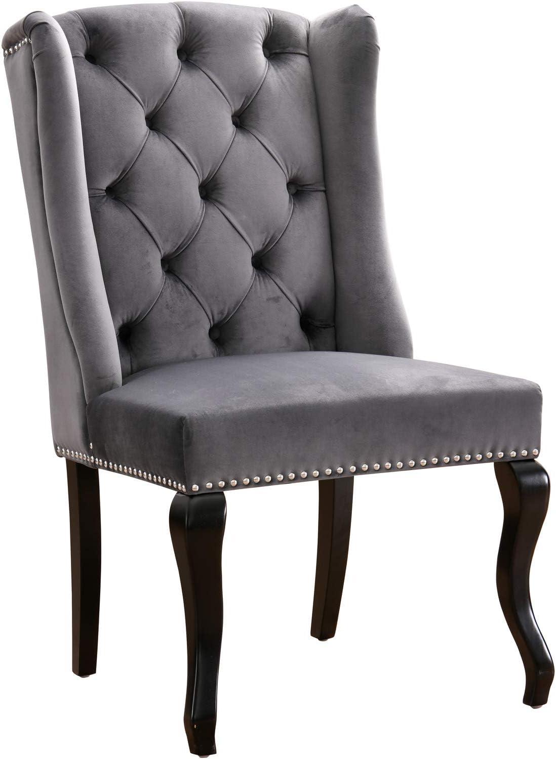 Luxurious Grey Velvet Upholstered High Back Side Chair with Wood Legs