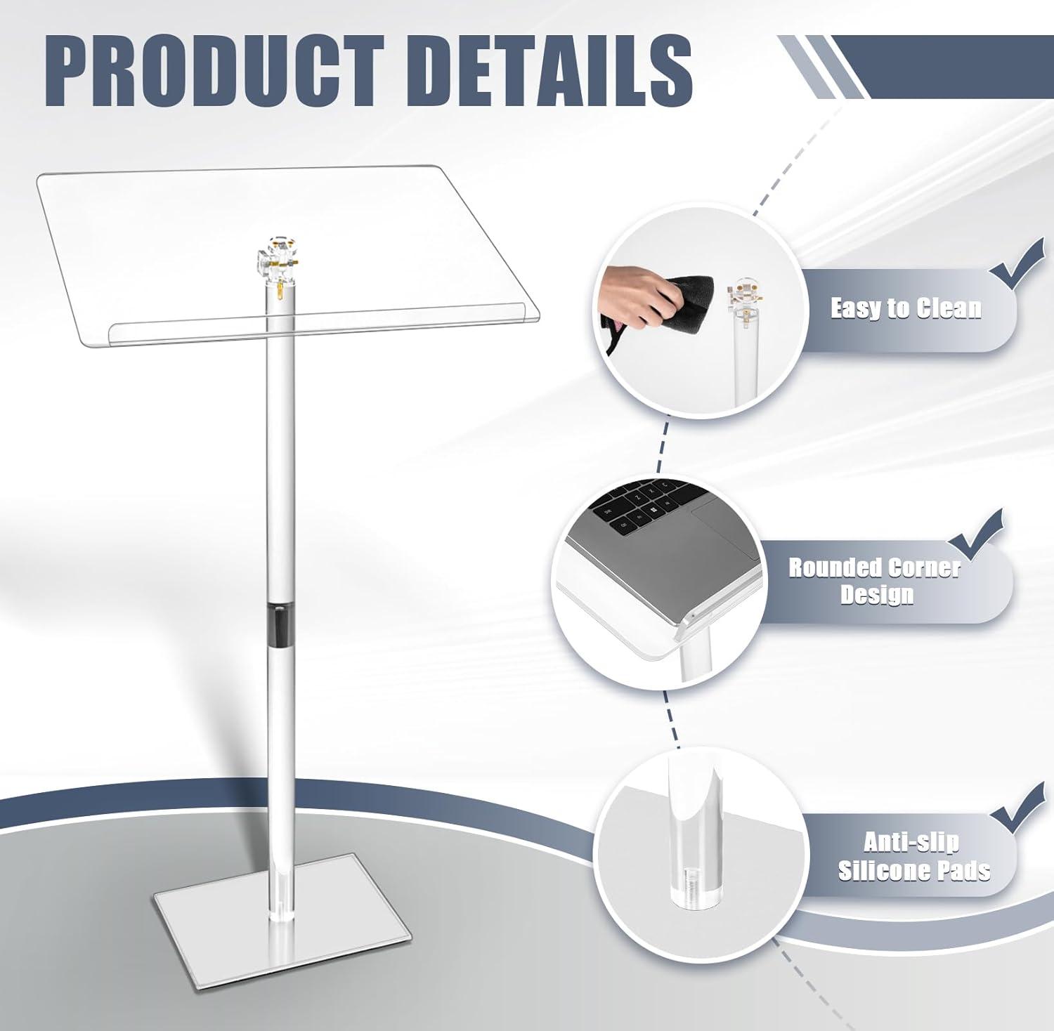 Clear Adjustable Acrylic Podium Stand with Metal Base