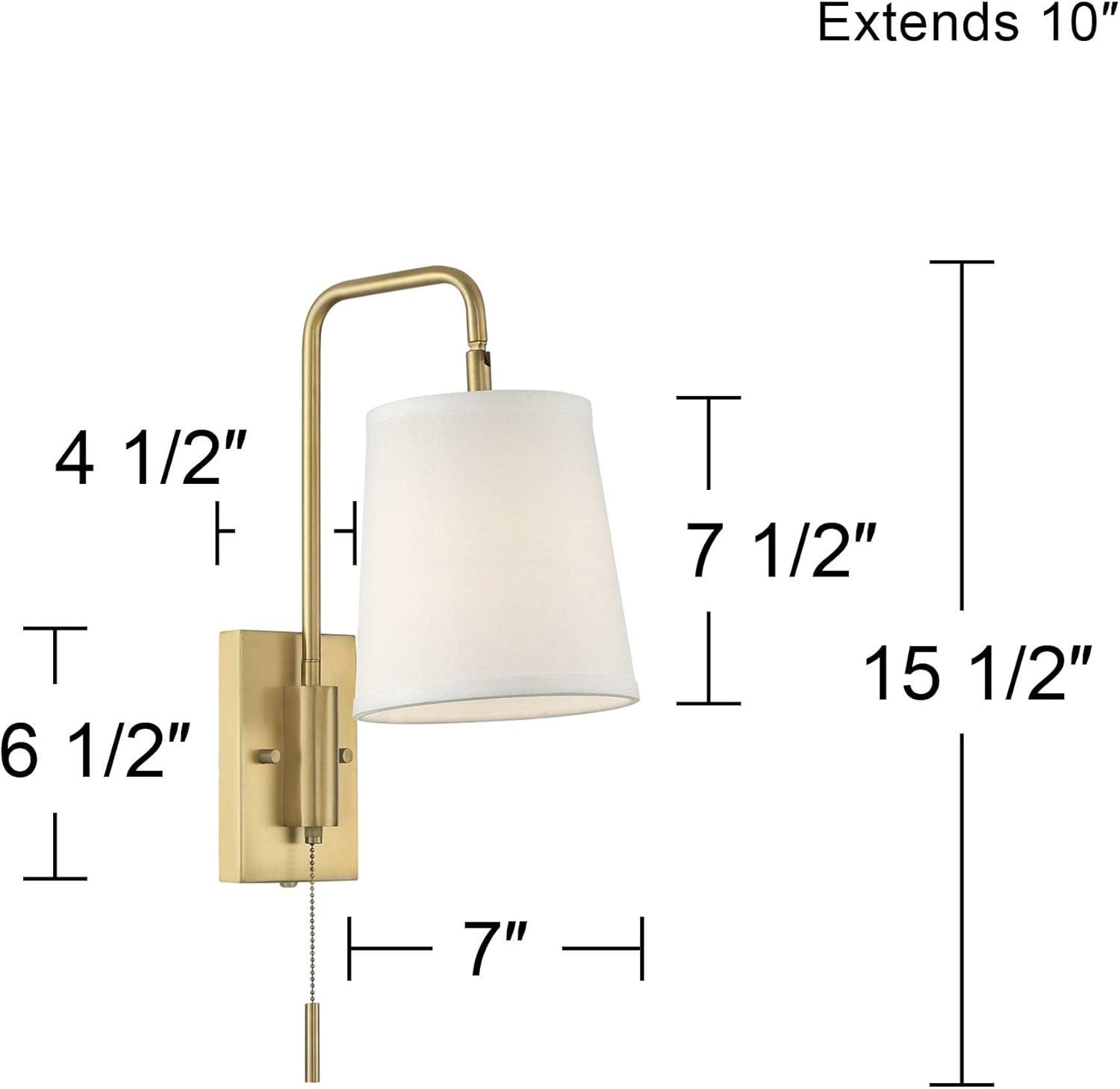 360 Lighting Luca Modern Swing Arm Wall Lamp Warm Brass Metal Plug-in Light Fixture Up Down White Fabric Shade for Bedroom Bedside Living Room Reading