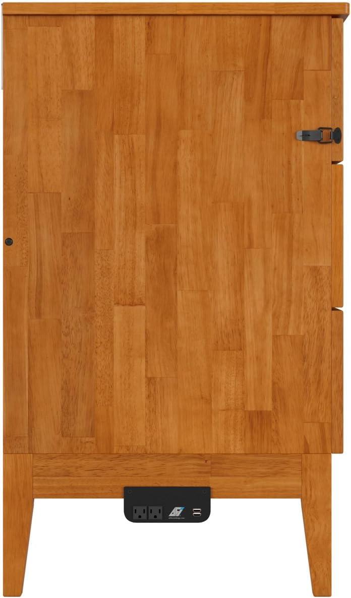AFI Santa Fe Full Wood Murphy Bed Chest with Mattress and Built-in Charger, Light Toffee