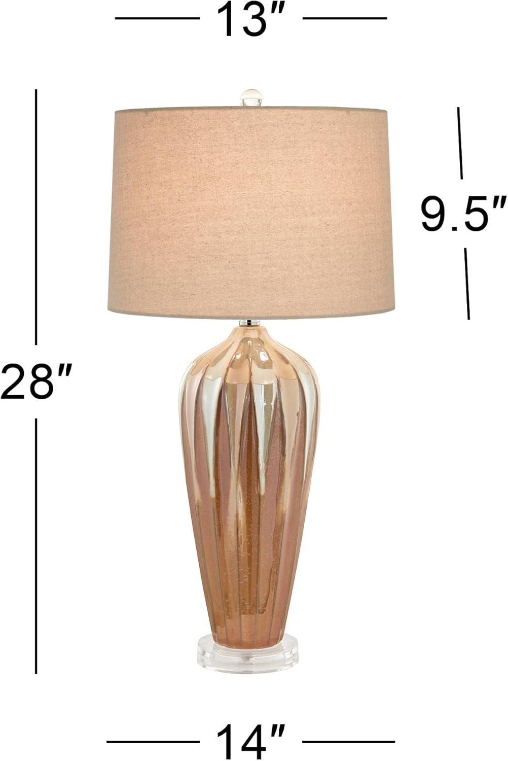 Possini Euro Design Loren Modern Mid Century Table Lamp 28 1/4" Tall Ivory Drip Glaze Ceramic Fabric Drum Shade for Bedroom Living Room Bedside House