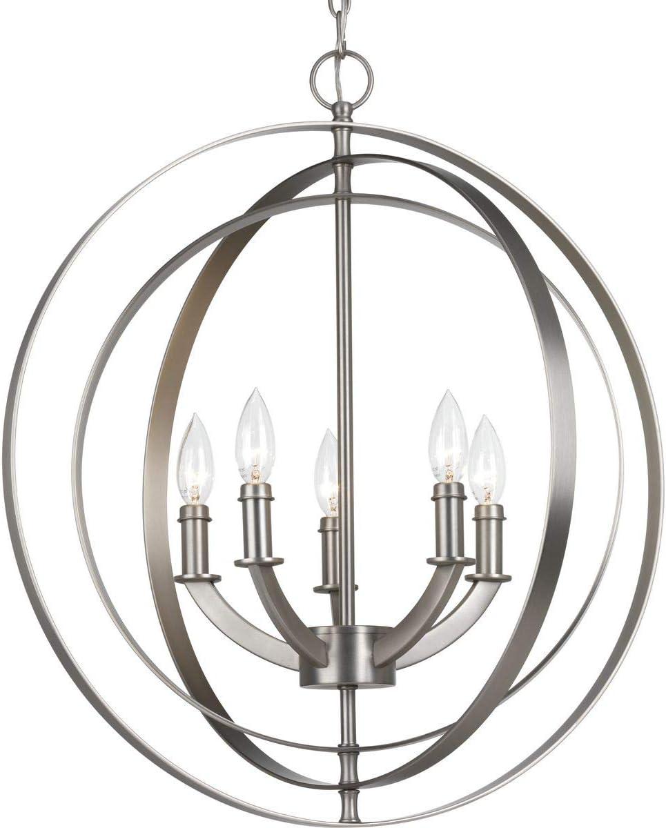 Progress Lighting Equinox 5-Light Chandelier Pendant, Steel, Polished Nickel, No Shade