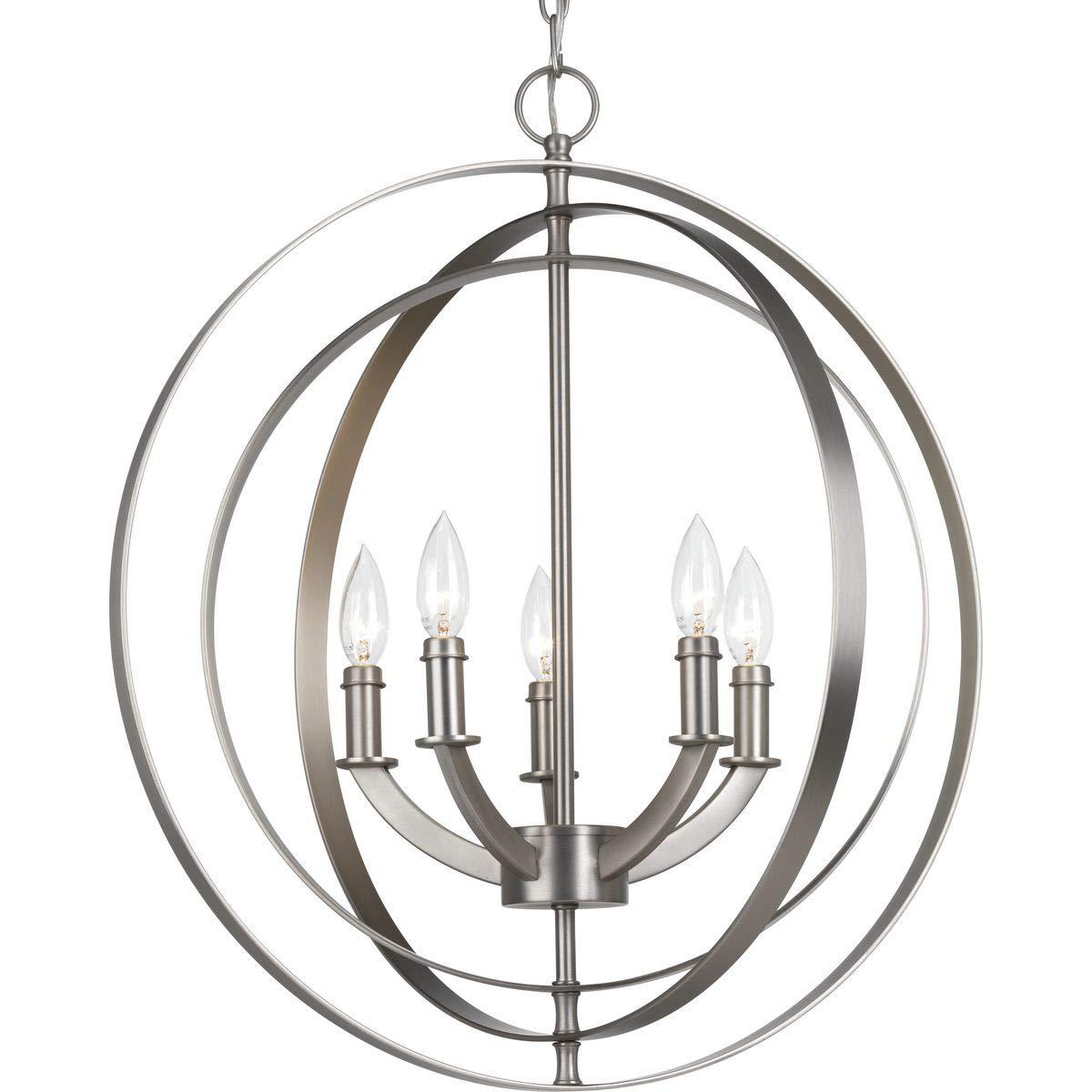 Progress Lighting Equinox 5-Light Chandelier Pendant, Steel, Polished Nickel, No Shade