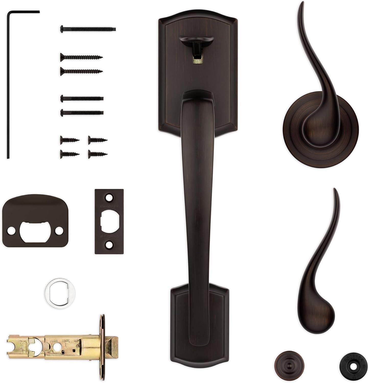 Kwikset Prescott Door Handleset Only with Tustin Door Handle in Venetian Bronze