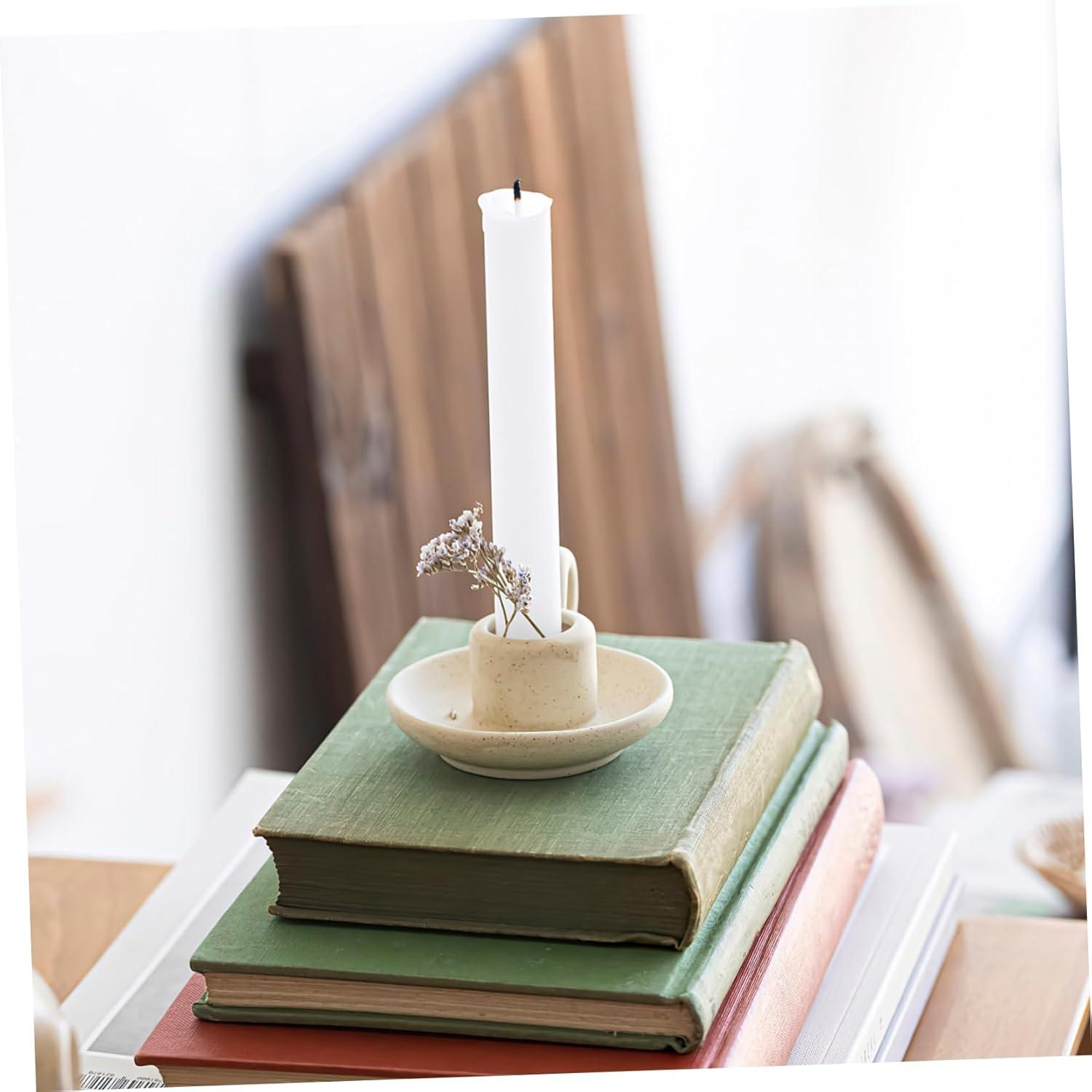 2Pcs Ceramic Candlestick Nordic Style Candleholder Desktop Candle Stand