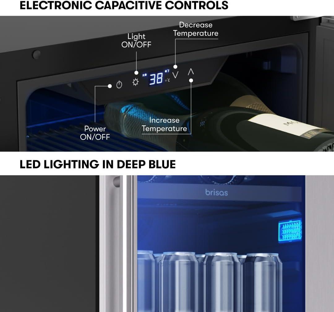 Brisas 15 in. 4-Bottle and 64-Can Single Zone Beverage Cooler in Stainless Steel