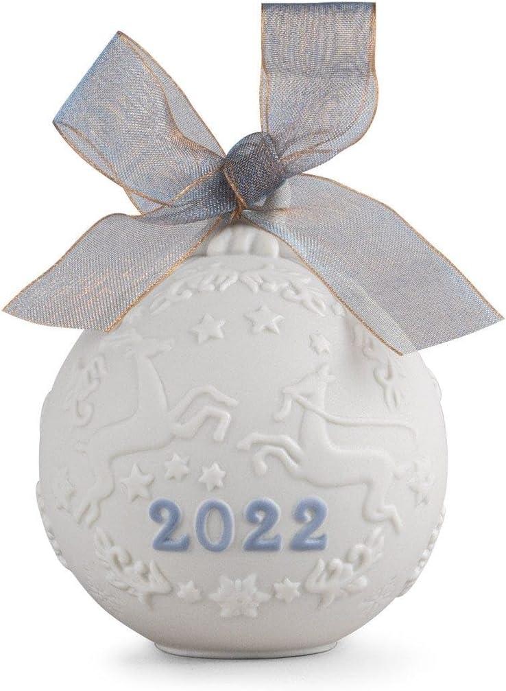 Elegant Matte Porcelain Christmas Ball with Blue Details