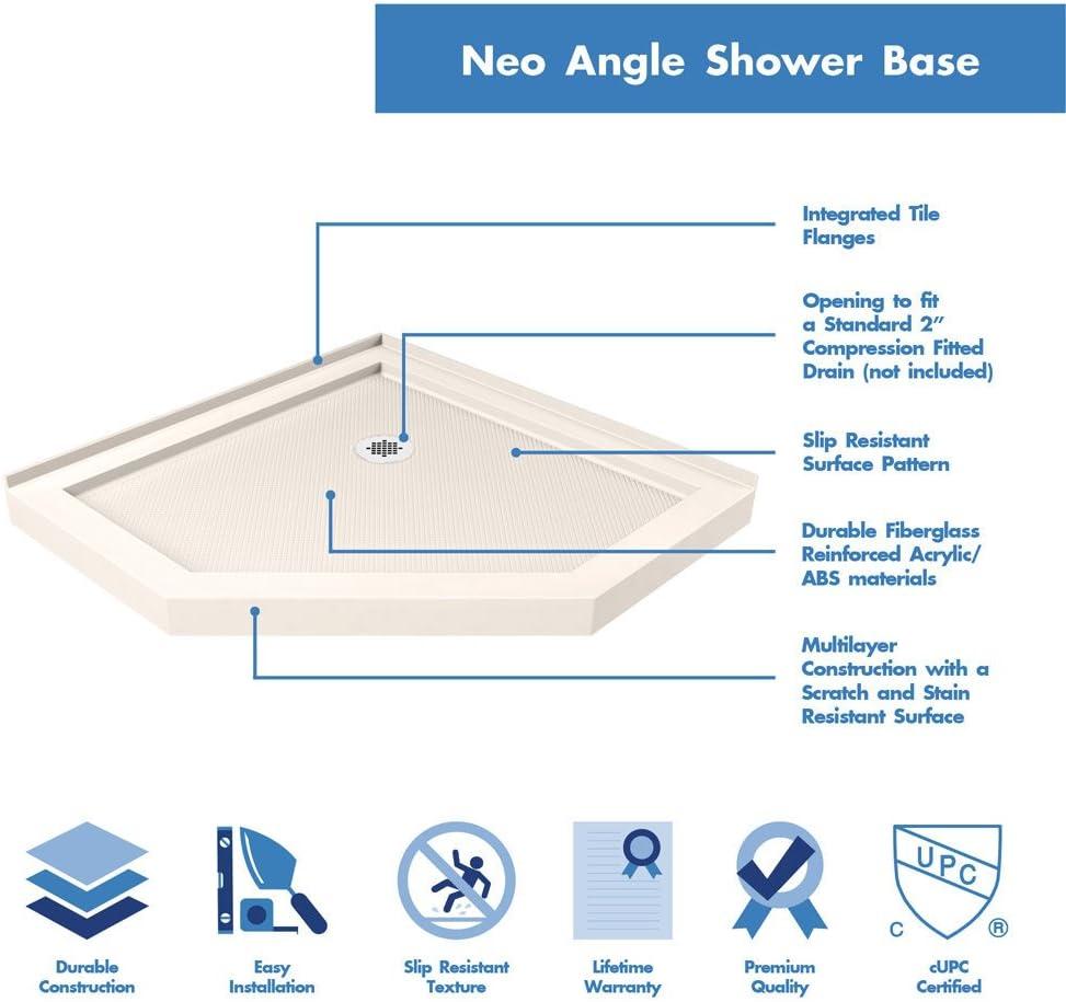 Prism 42" W x 42" D x 74.75" H Frameless Neo-Angle Reversible Shower Kit with Towel Bar and Base Included