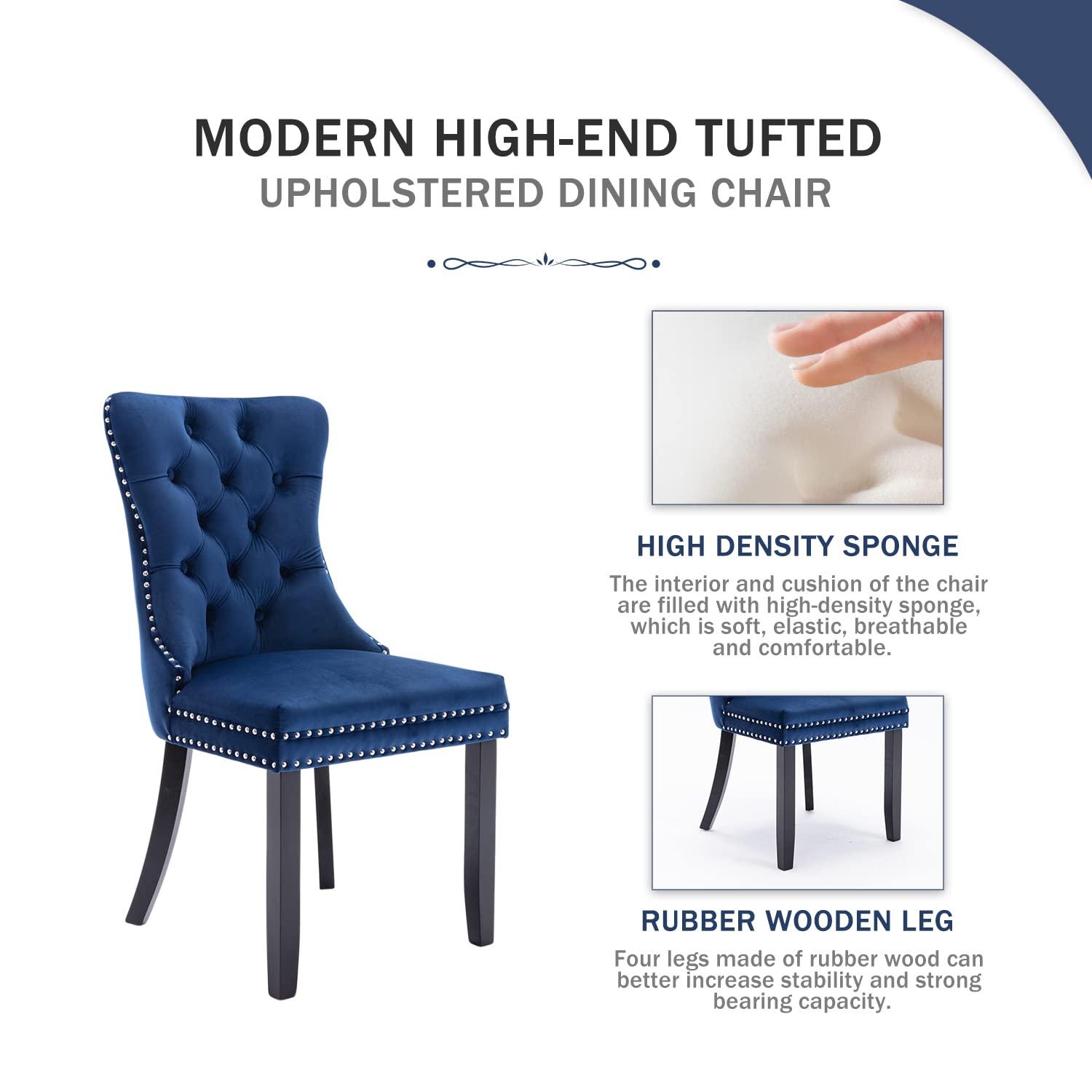 ODUSE-DAILY Velvet Dining Chairs Set of 2, Navy Kitchen & Dining Room Chairs, Tufted Dining Chairs, Fabric Upholstered, Solid Wood, Sillas De Comedor (Blue, 2 Pcs)