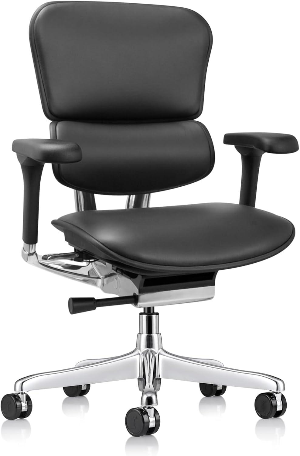 Ergohuman Black Leather Mid-Back Executive Chair with Adjustable Arms