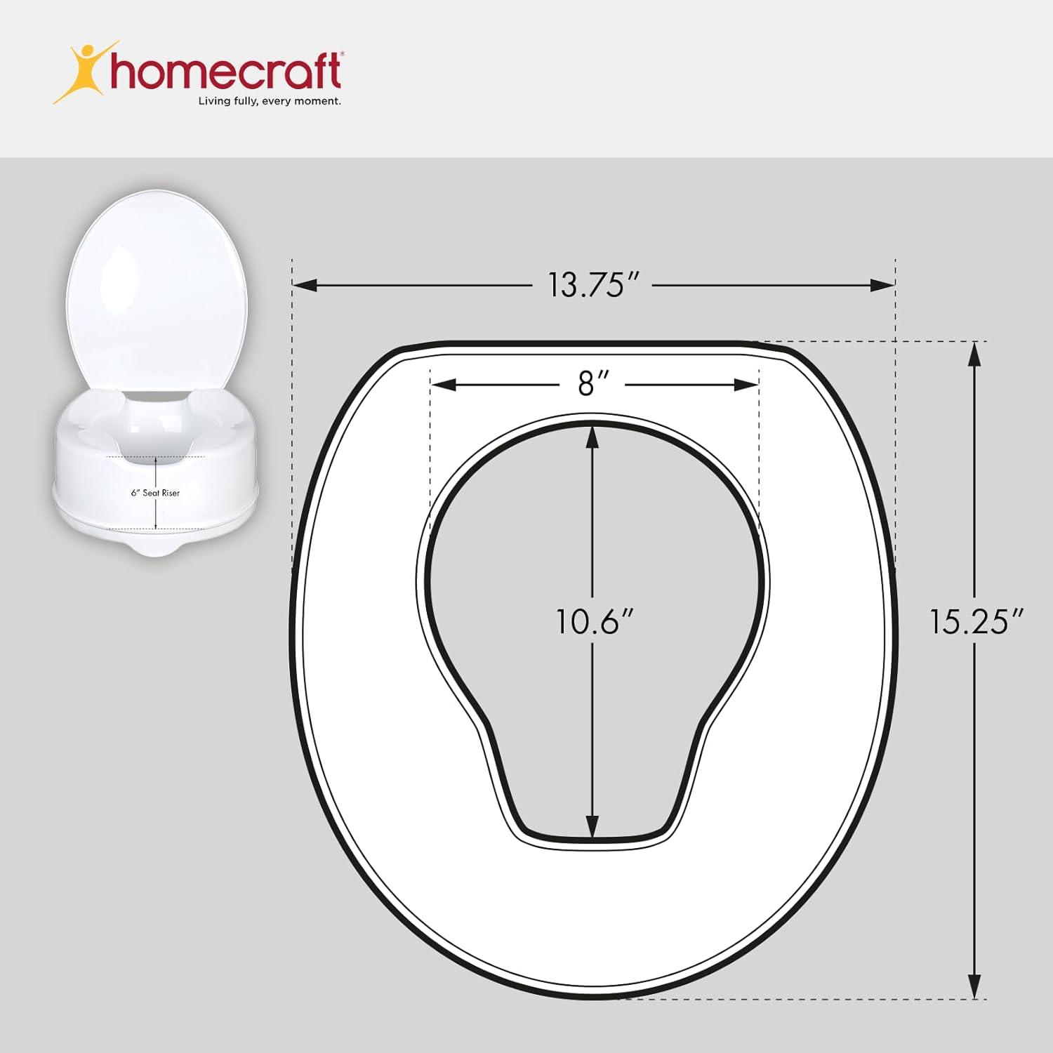 Homecraft Savanah Raised Toilet Seat with Lid, 6" High, 1 Pack