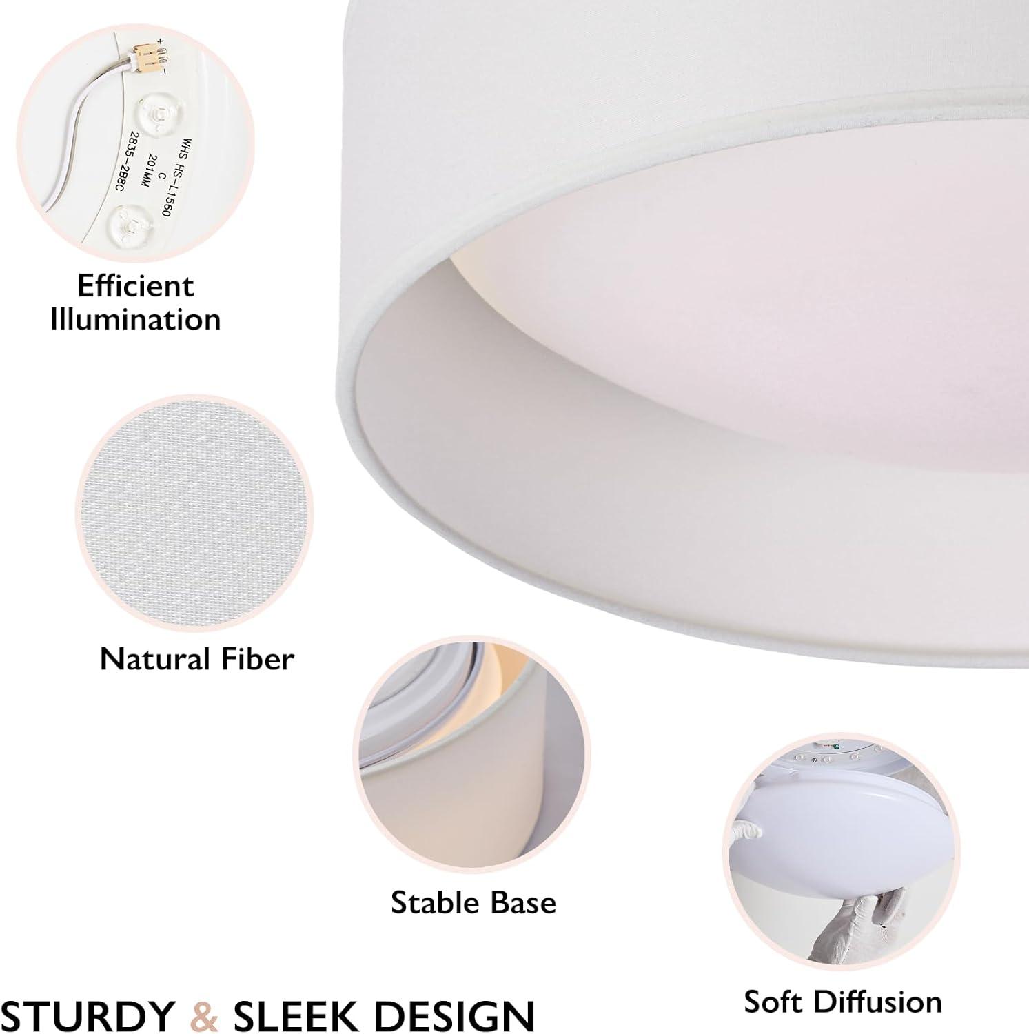 13" White Fabric Flush Mount Ceiling Light, 24W 3000K LED Closed to Ceiling Light Fixture with Classic Linen Drum Design for Bedrooms, Kitchen, Dining Room, Hallway