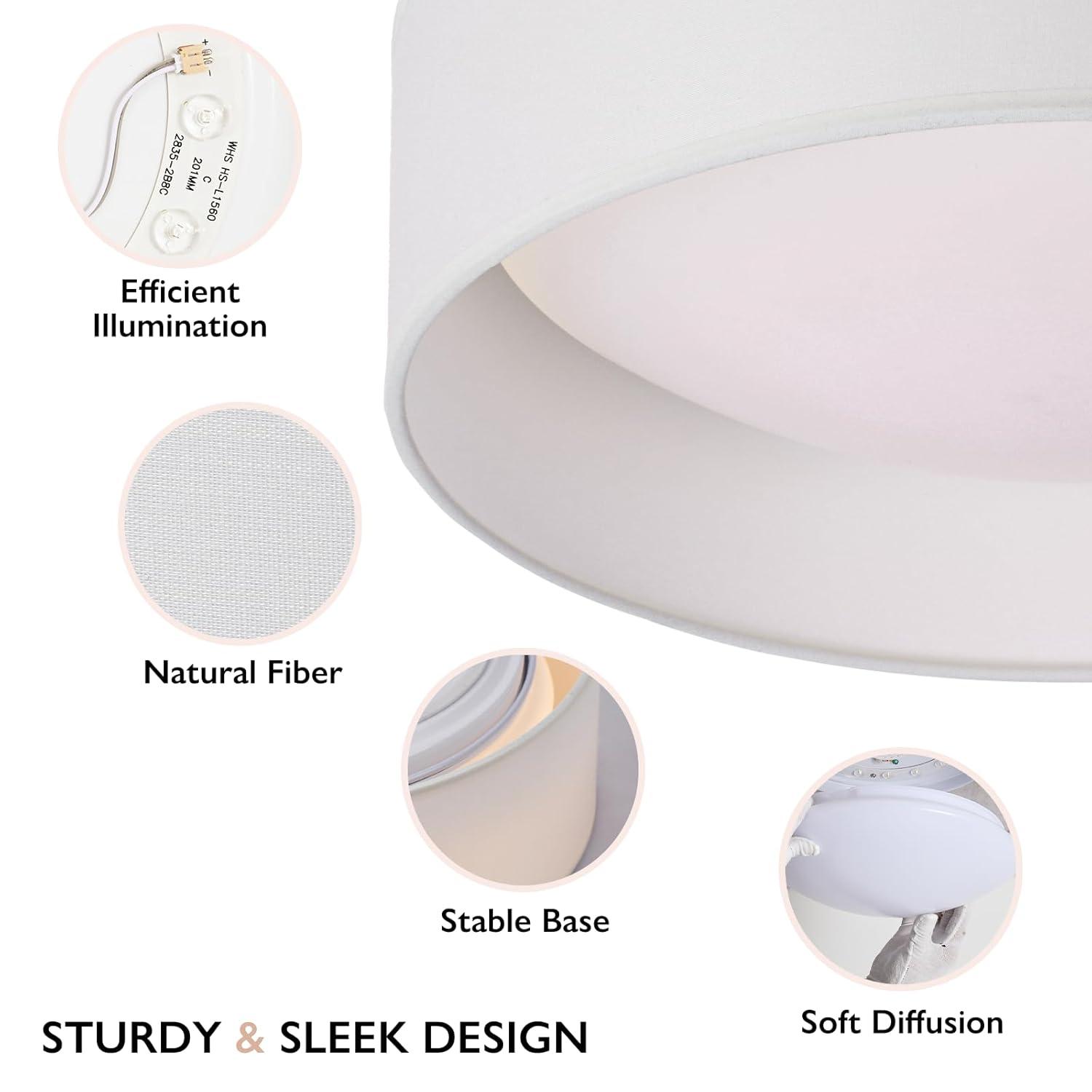 13" White Fabric Flush Mount Ceiling Light, 24W 3000K LED Closed to Ceiling Light Fixture with Classic Linen Drum Design for Bedrooms, Kitchen, Dining Room, Hallway