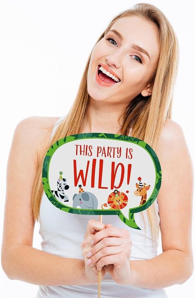 Big Dot of Happiness Jungle Party Animals - Safari Zoo Animal Birthday Party or Baby Shower Photo Booth Props Kit - 20 Count