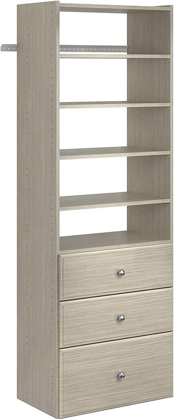Easy Track Premium Tower Closet Organizer with Shelves & Drawers, Weathered Grey