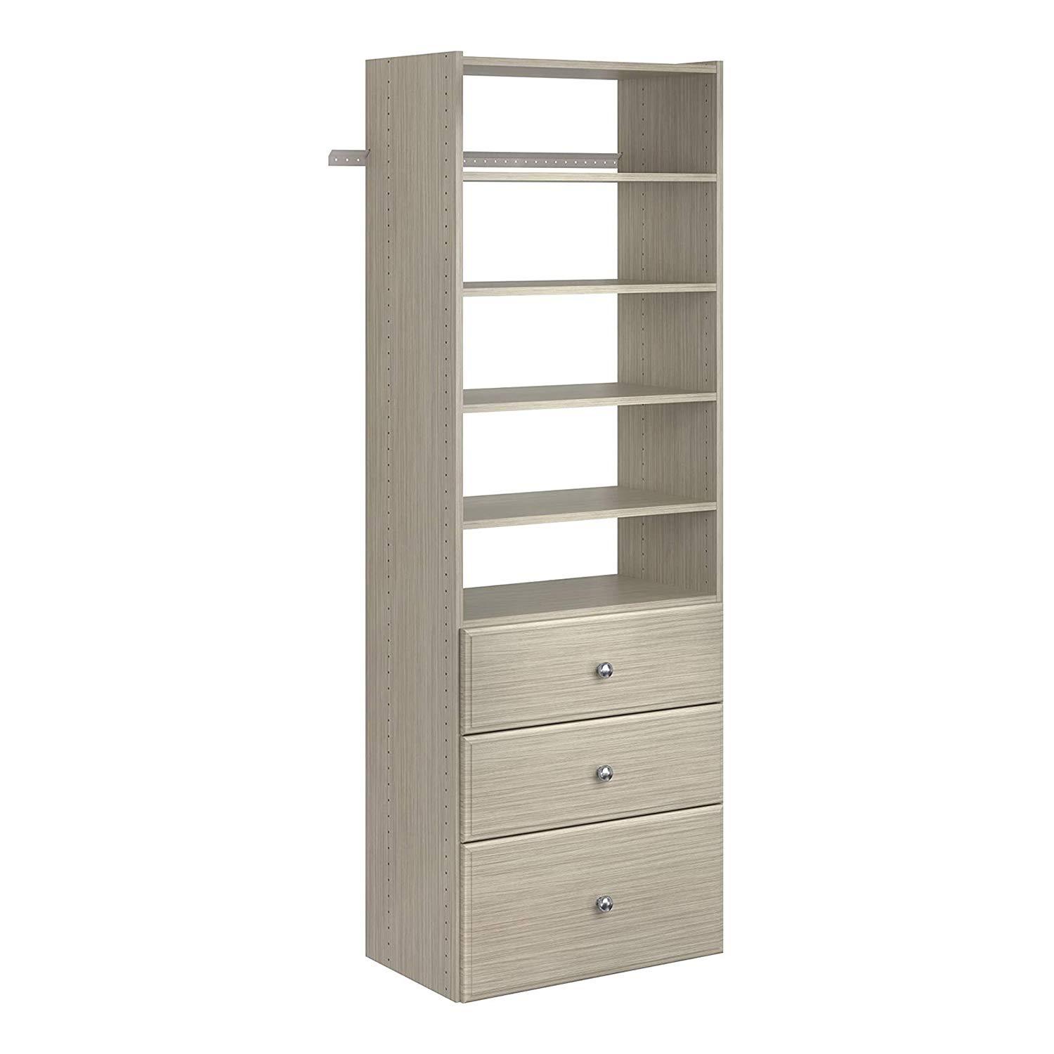 Easy Track Premium Tower Closet Organizer with Shelves & Drawers, Weathered Grey