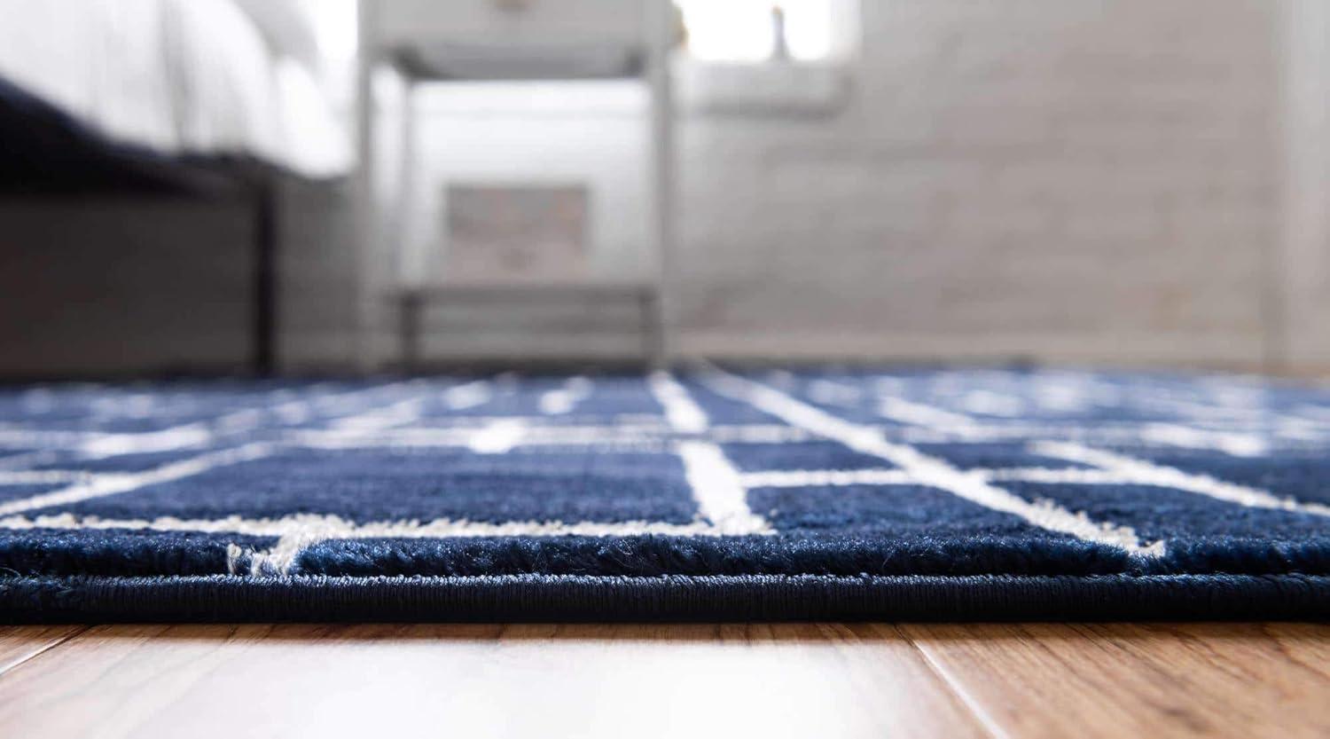 Glam Navy Blue Silver Area Rug