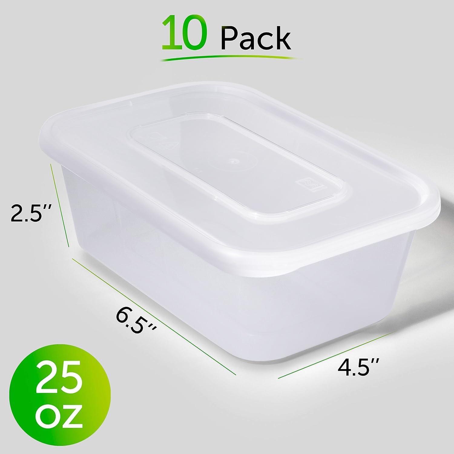 PrepNaturals 10 Pack Meal Prep Containers - 10 Pack of 25 Oz 100% BPA-free Plastic Food Storage Containers with Lids - Reusable Plastic Containers with Lids - Dishwasher Safe Lunch Containers