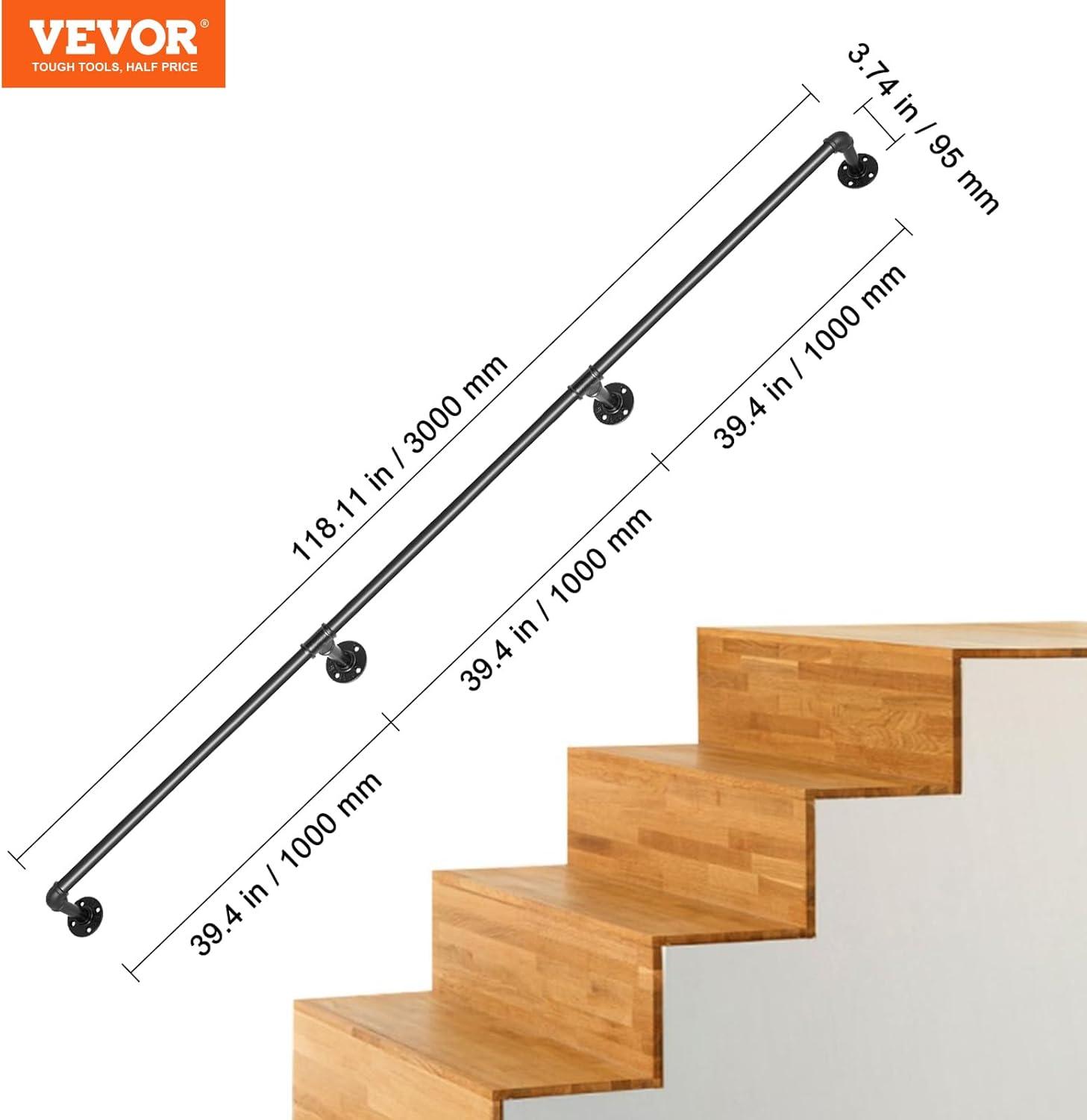 Black PVC and Stainless Steel Stair Handrail with Wall Mount