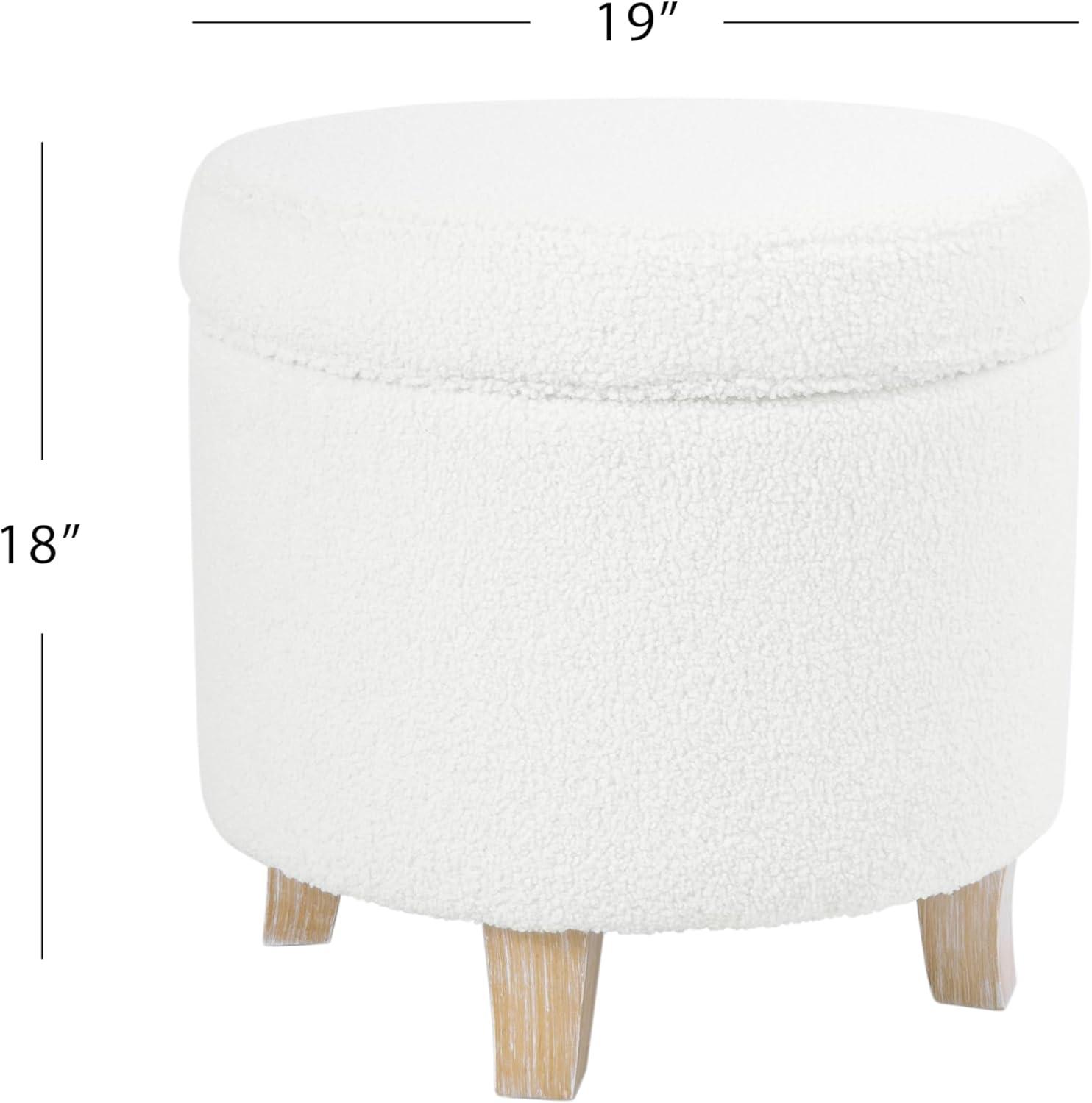 Cole Classics Round Storage Ottoman Flared Wood Leg Faux Sheepskin Cream - HomePop