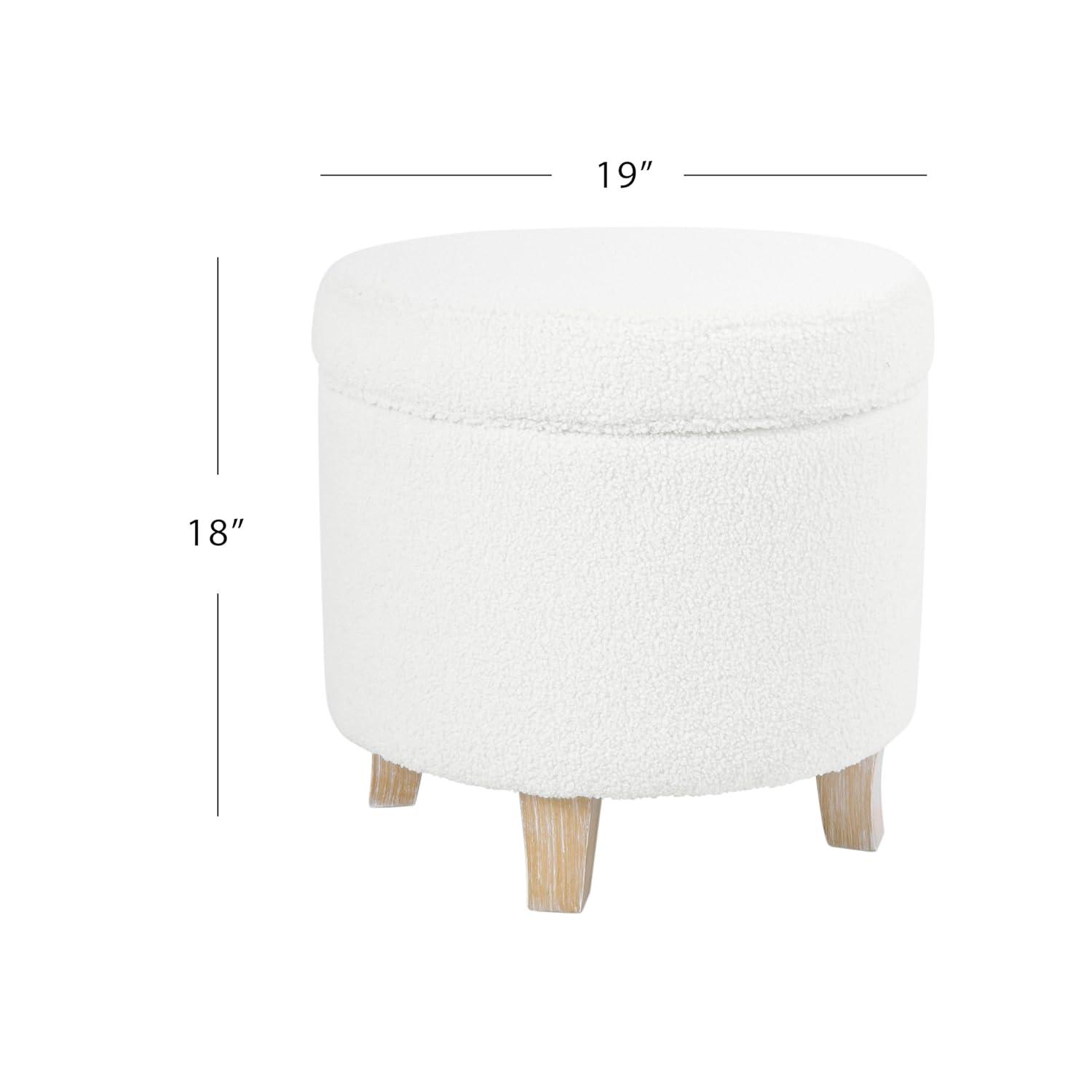 Cole Classics Round Storage Ottoman Flared Wood Leg Faux Sheepskin Cream - HomePop