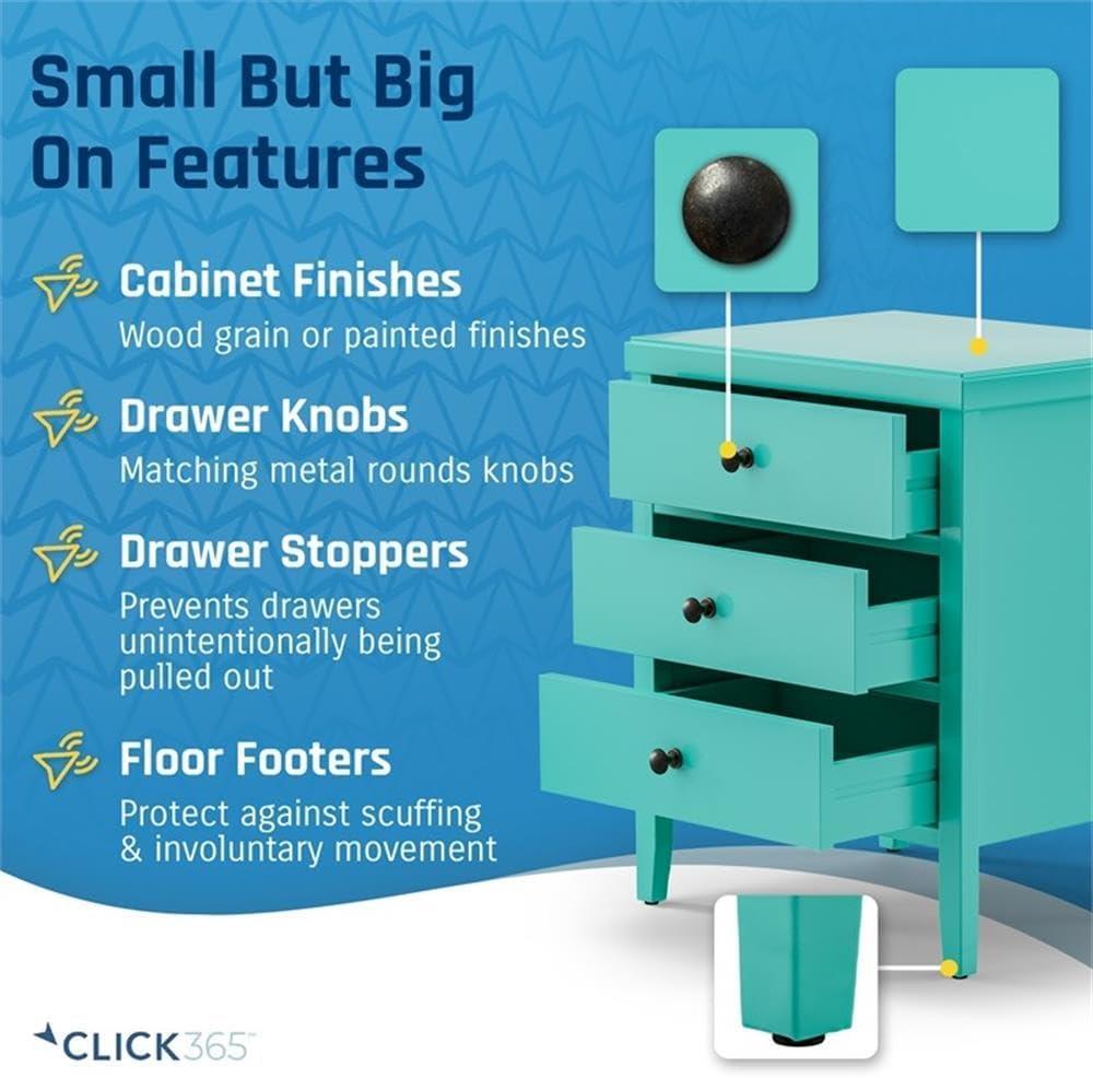 Finley Solid Wood 3 Drawer Nightstand Turquoise - ClickDecor