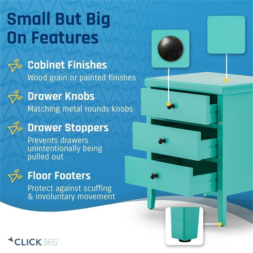 Finley Solid Wood 3 Drawer Nightstand Turquoise - ClickDecor