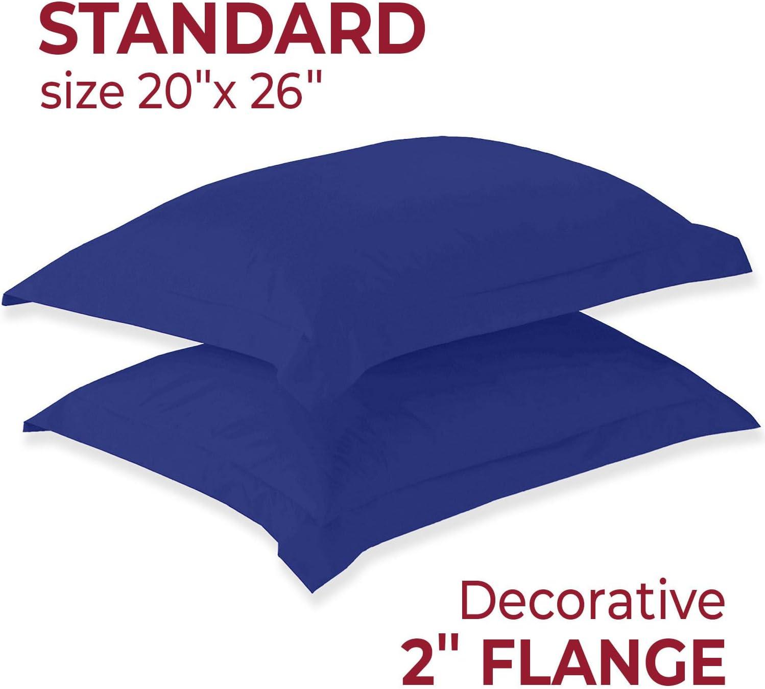 Mellanni Pillow Shams Set of 2, Decorative Pillow Cases with 2" Flange, Standard, Royal Blue