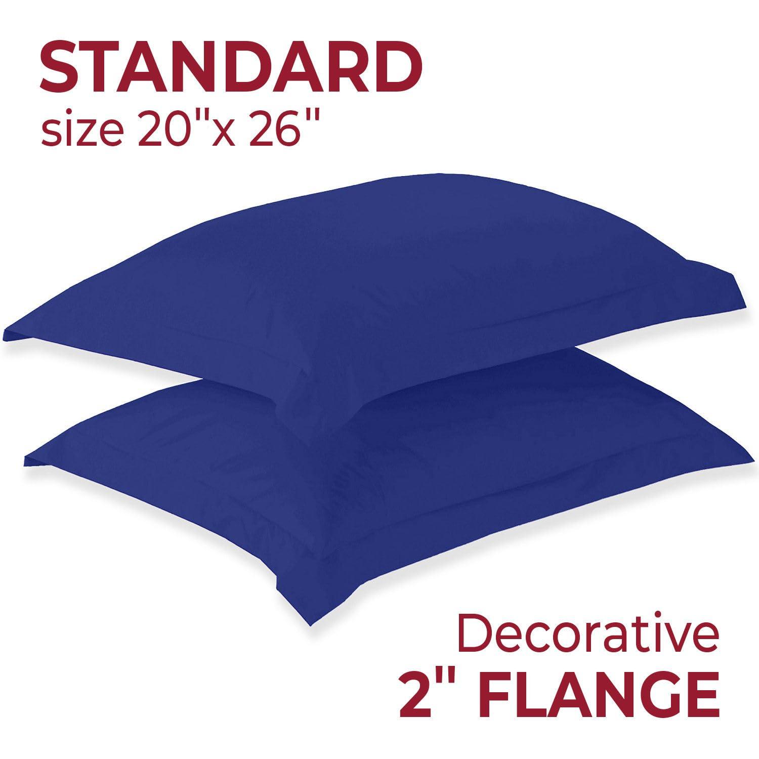 Mellanni Pillow Shams Set of 2, Decorative Pillow Cases with 2" Flange, Standard, Royal Blue