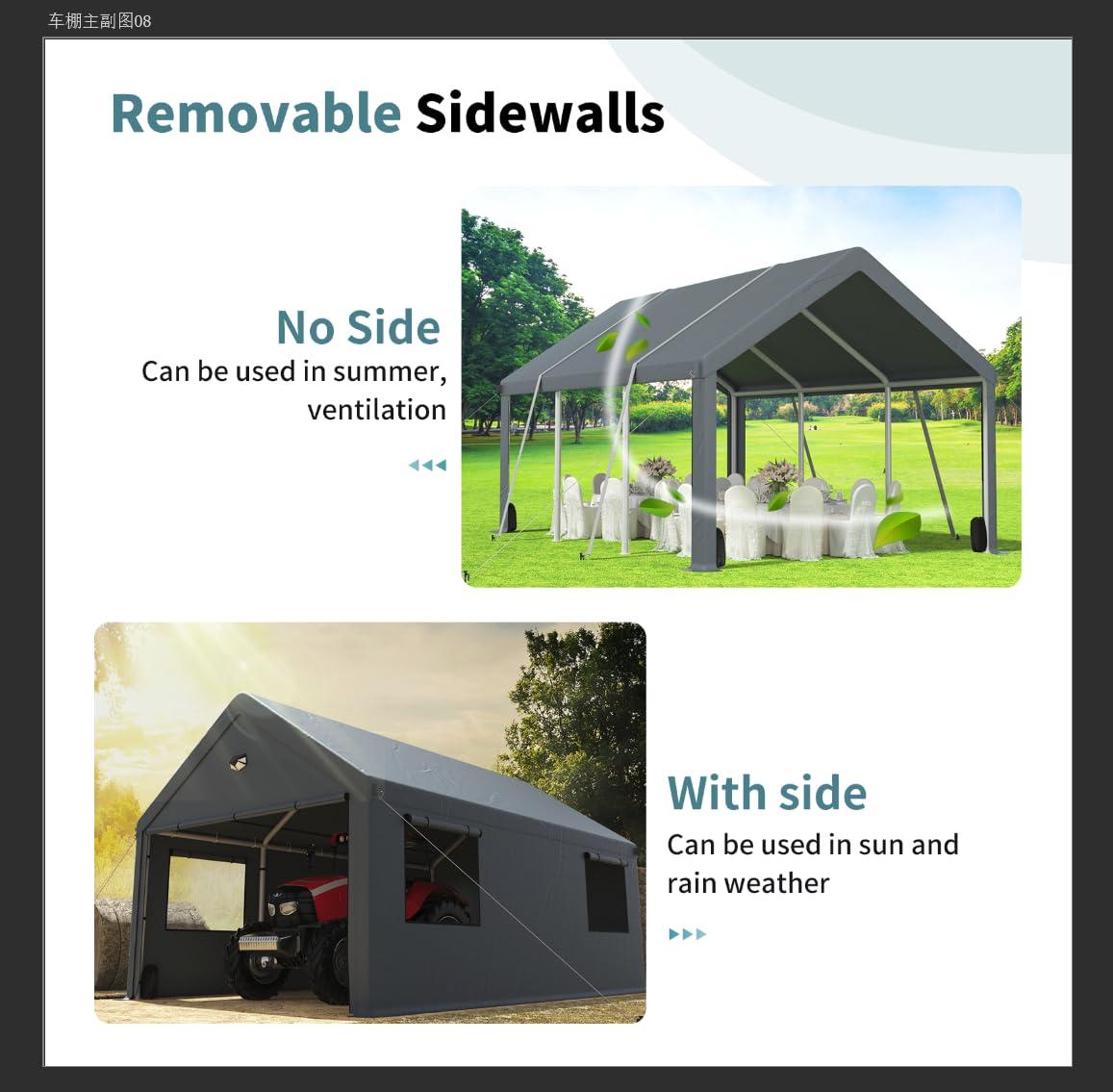 Carports 10X16 Heavy Duty，Portable Car Port Garage，Carport Canopy with Side Doors，Outdoor Car Shelter All Weather