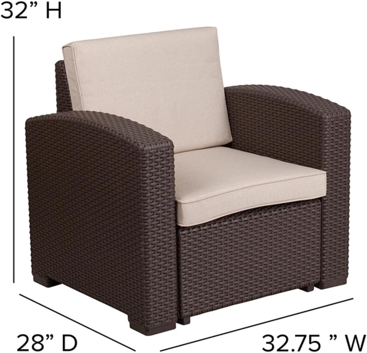 Merrick Lane 4 Piece Dark Gray Faux Rattan Patio Furniture Set with 2 Chairs and Sofa with Removable Light Gray Cushions and Table