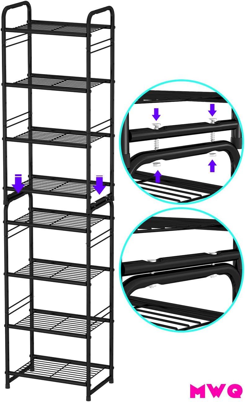 4-Tier Shoes Rack Shelf for Closet Metal Stackable Shoe Organizer, Expandable & AdjustableWire Grid, Black