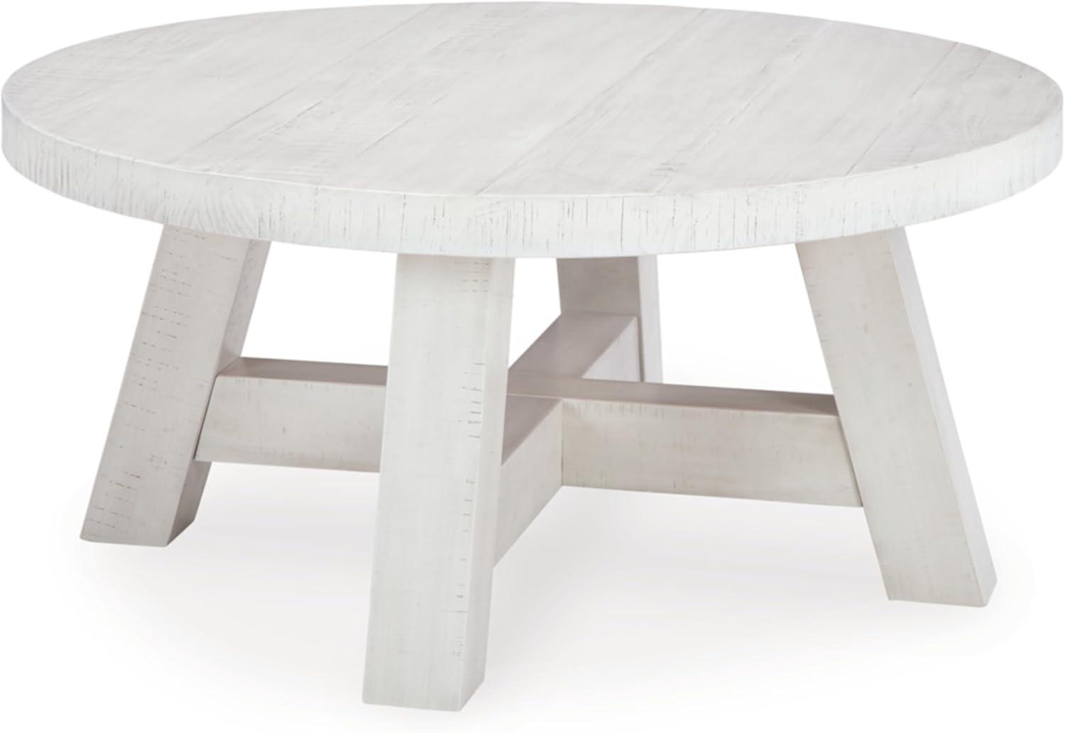 Off-White Round Wood Lift-Top Coffee Table