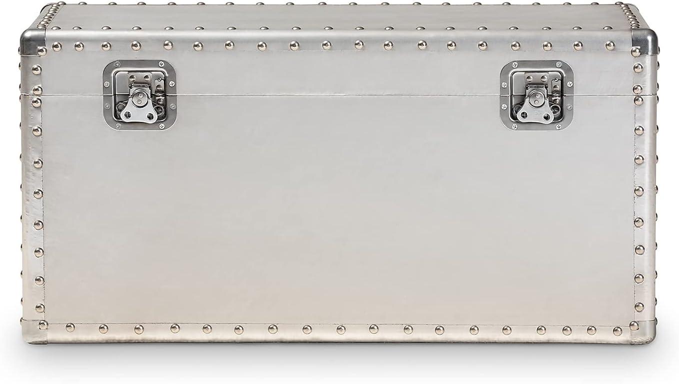 Baxton Studio Serge Metal Storage Trunk Silver: No Assembly, Spot Clean, 150lb Capacity, All Ages